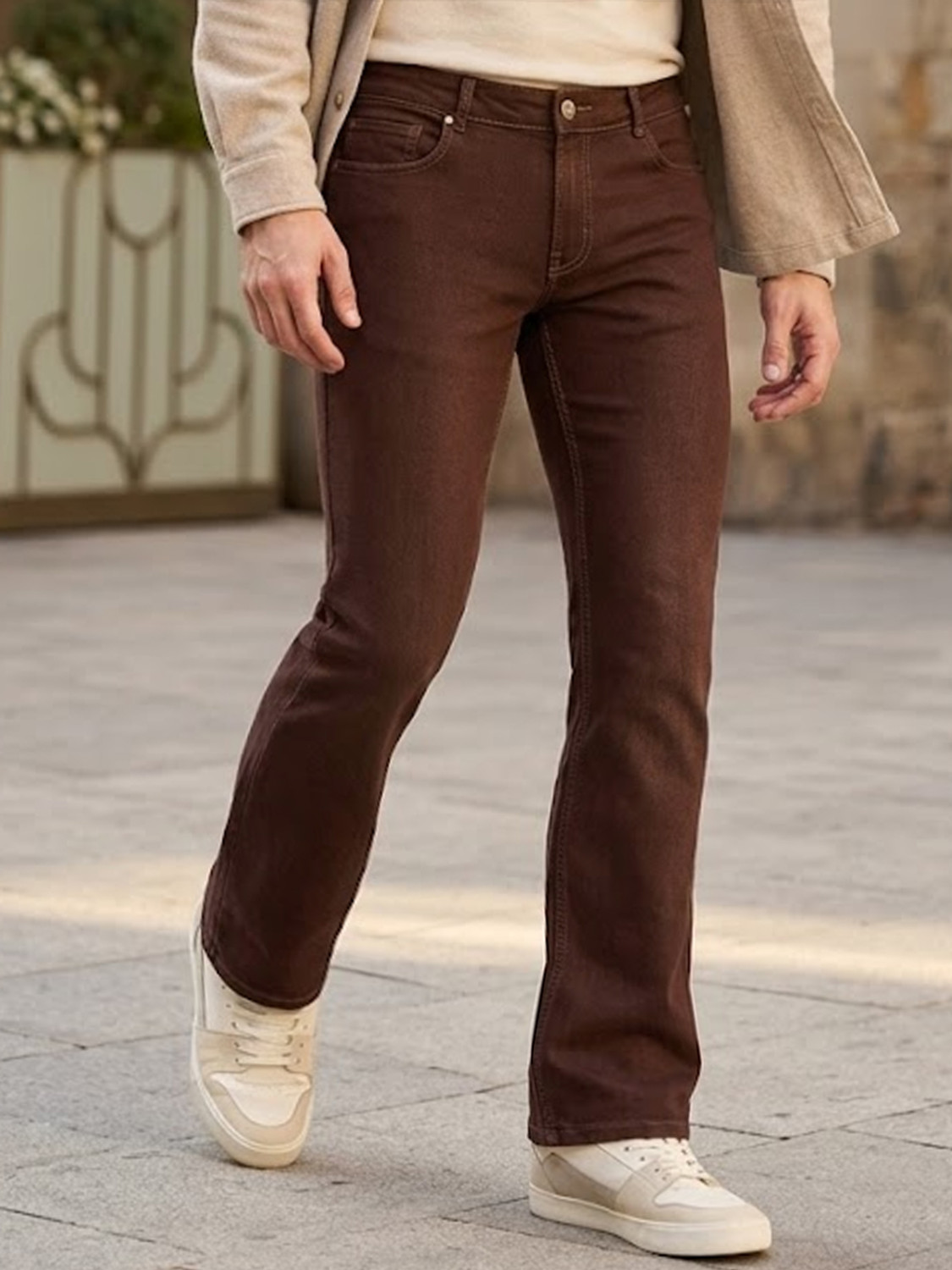 Image of Urbano Fashion Boot-Leg Men Brown Jeans