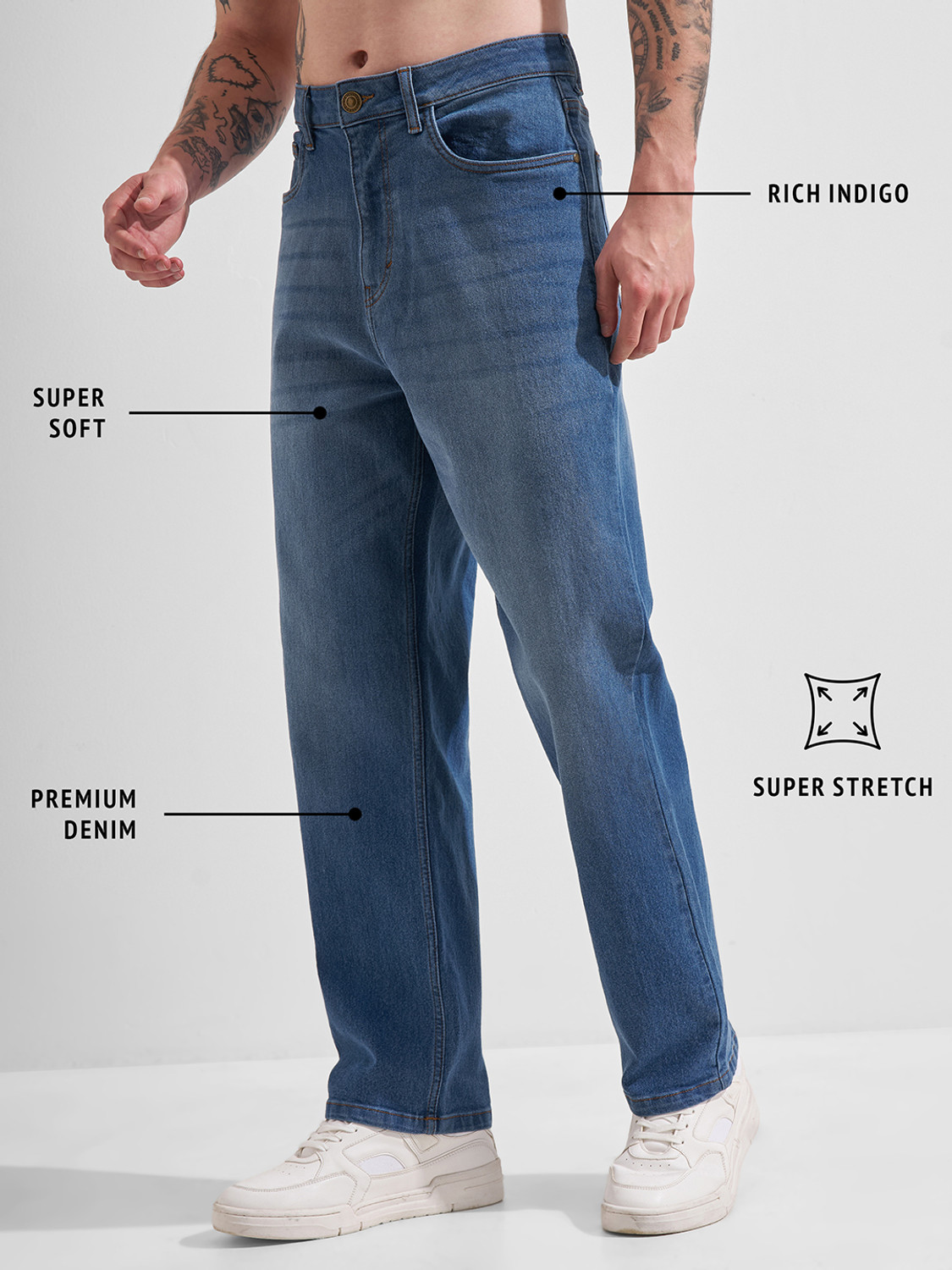 Image of HIGHLANDER Men Straight Fit Mid Rise Blue Jeans