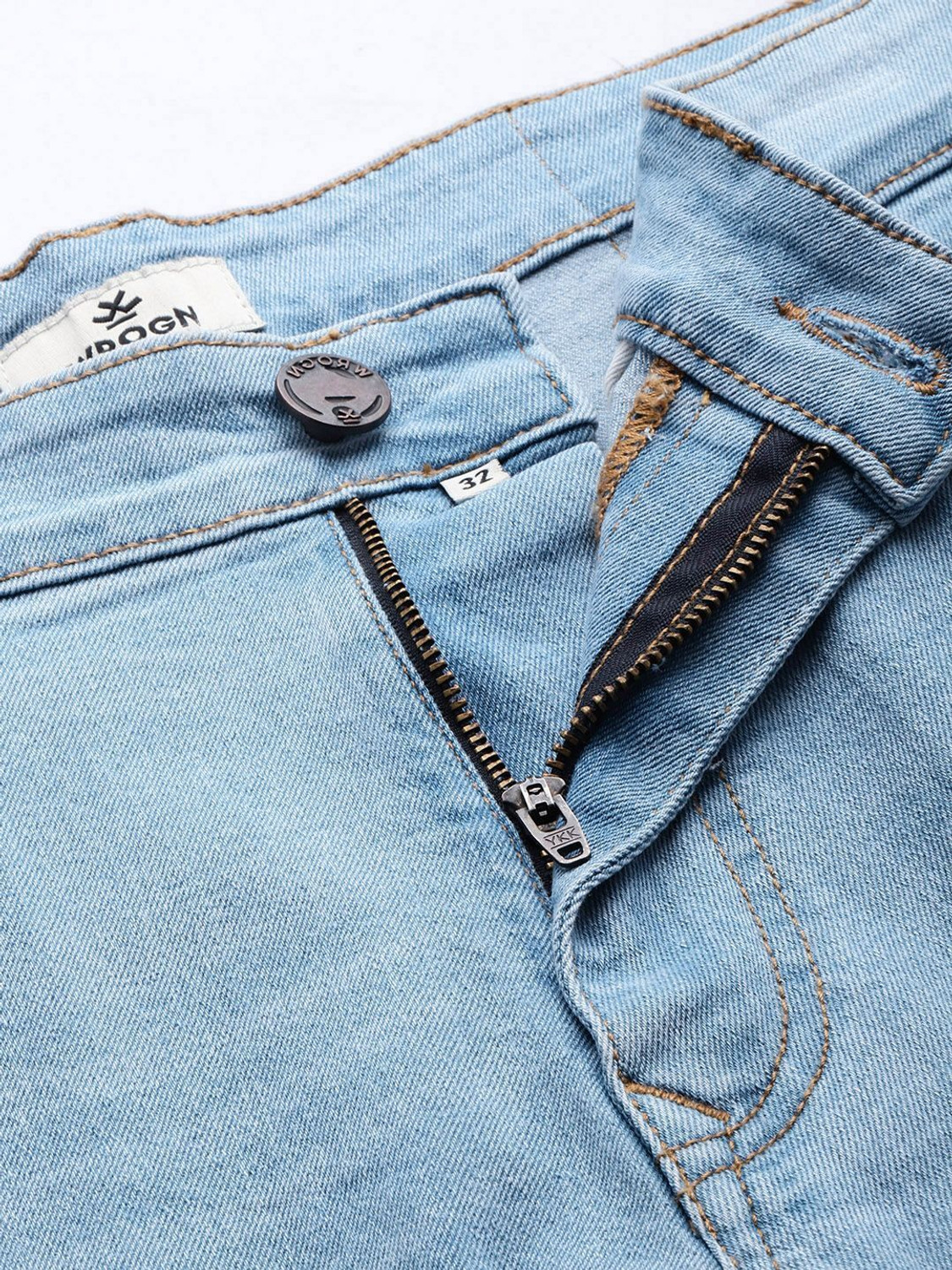Image of WROGN Men Slim Mid Rise Light Blue Jeans