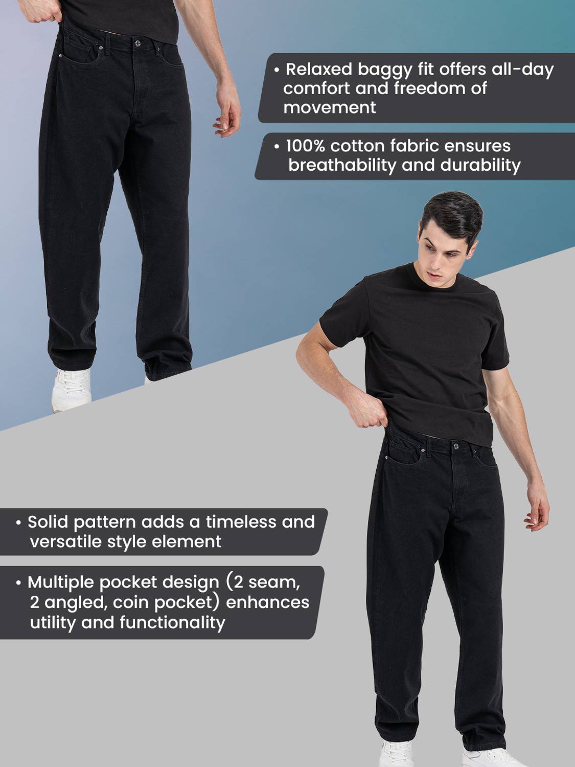 RED TAPE Loose Fit Men Black Jeans - Image 2