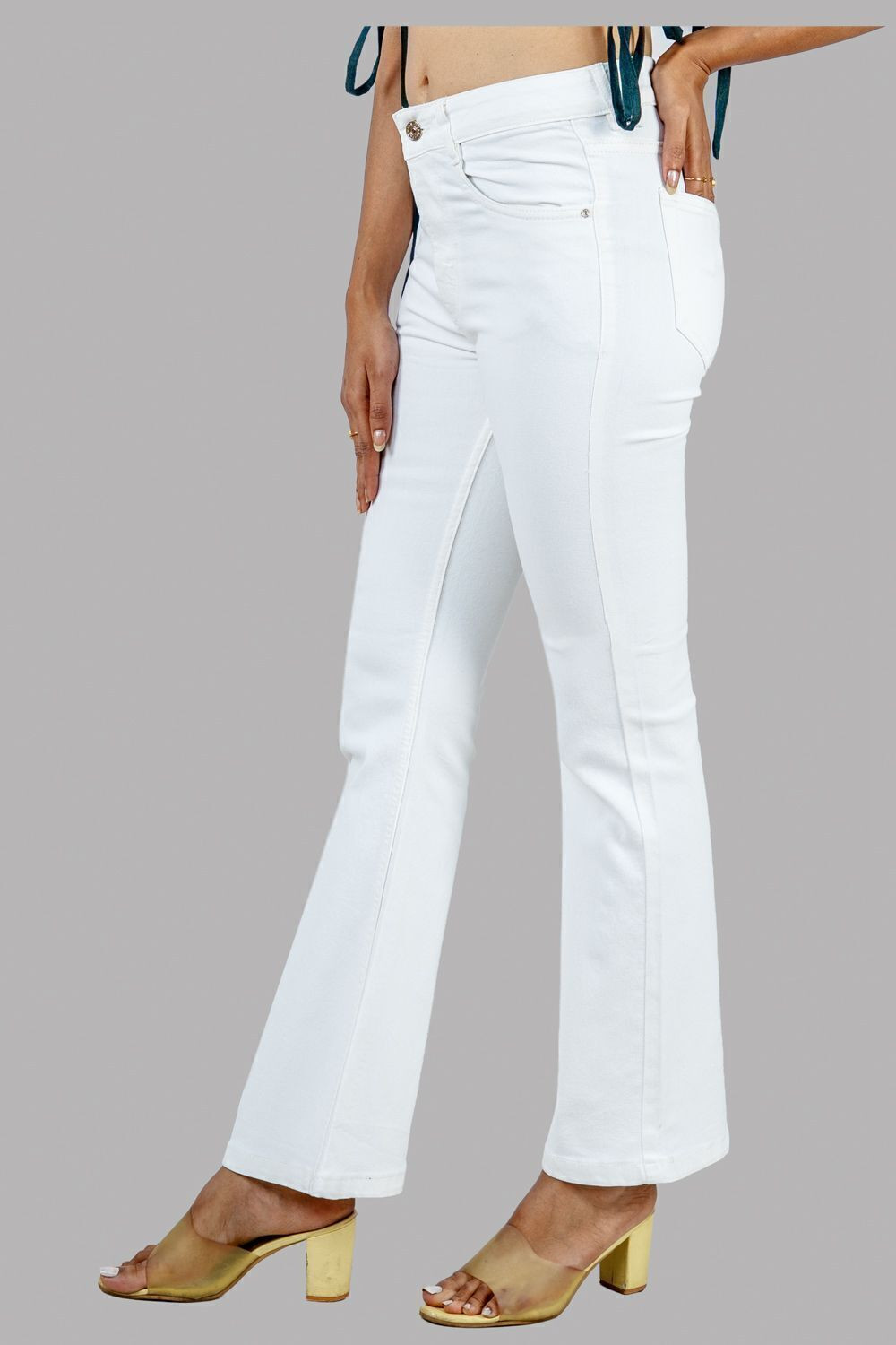 Image of ROYAL MAJESTY Women Boot-Leg High Rise White Jeans