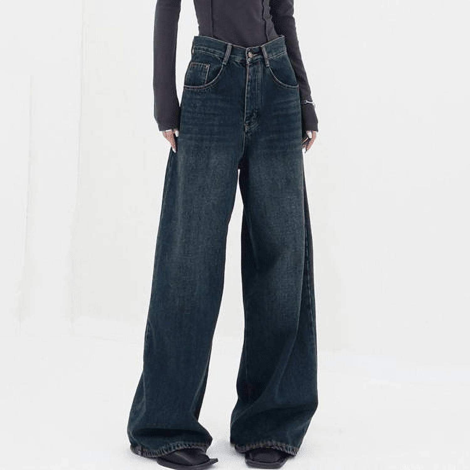 AAV2 Women Dark Blue Wide Leg Jeans - Image 5