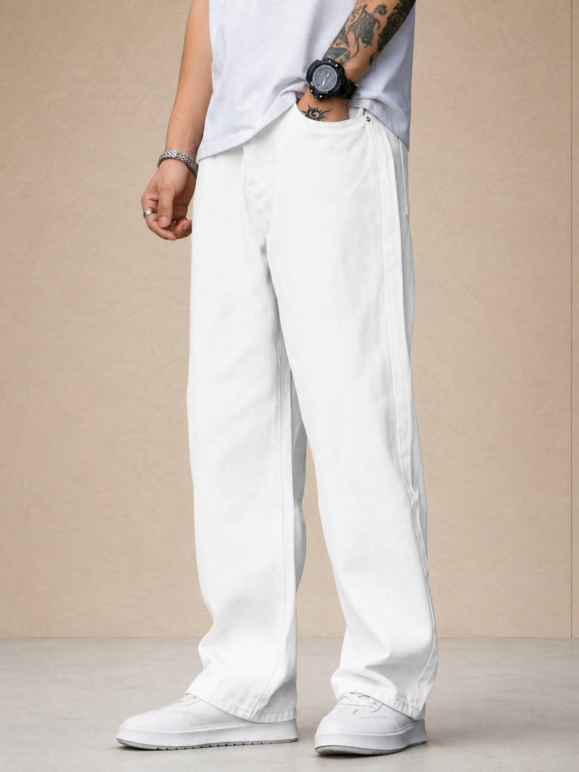 STARVIELLE Men White Relaxed Fit Jeans - Image 3