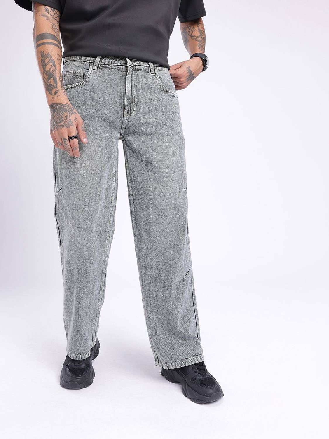 Glitchez Loose Fit Men Grey Jeans - Image 2