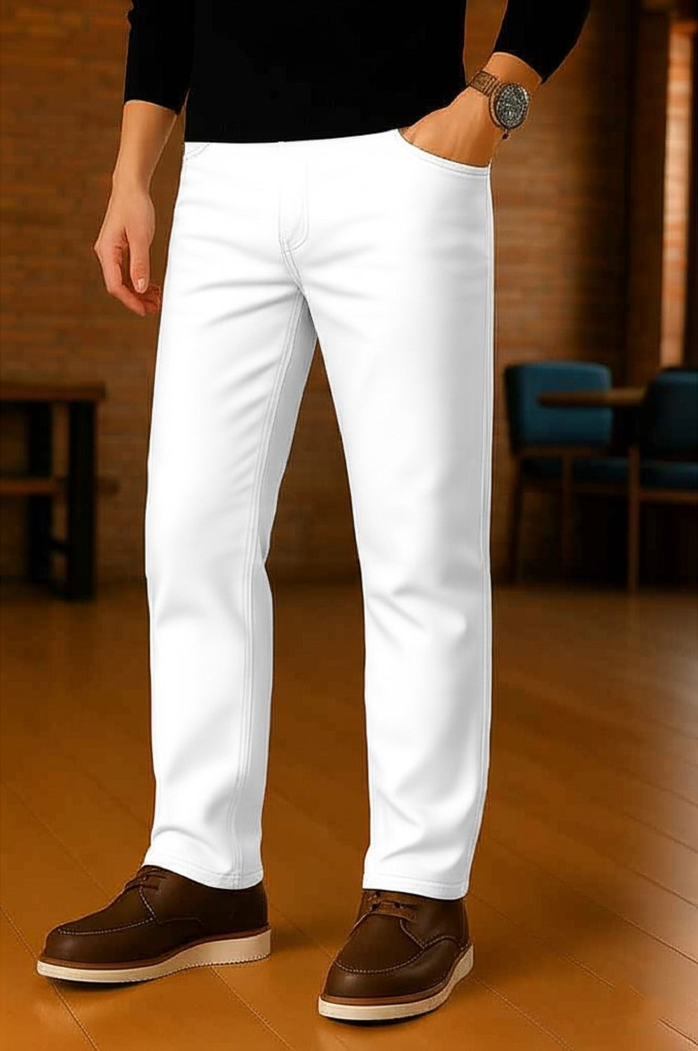 Image of BEN MARTIN Straight Fit Men White Jeans