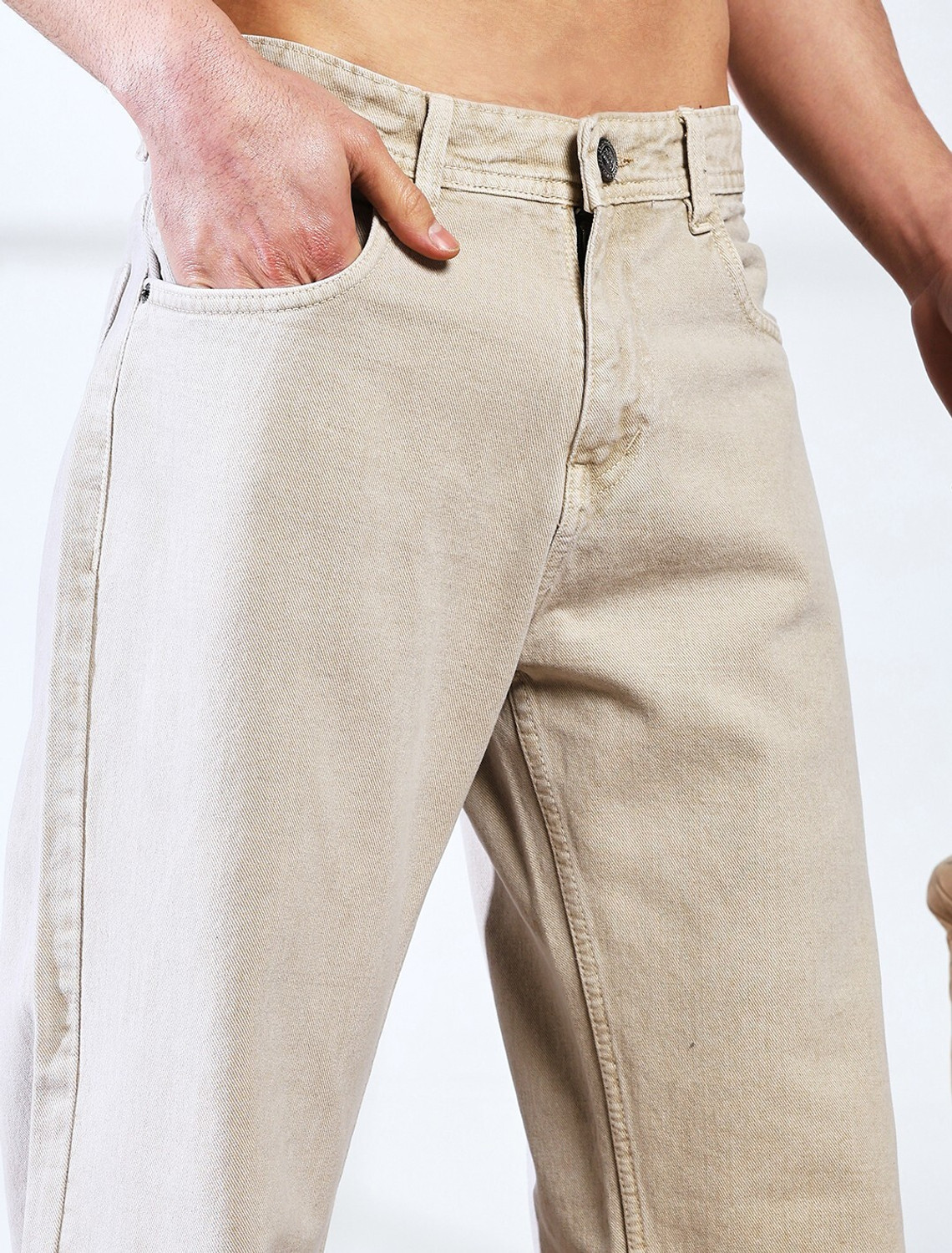 Image of DENIM LOOK Straight Fit Men Beige Jeans