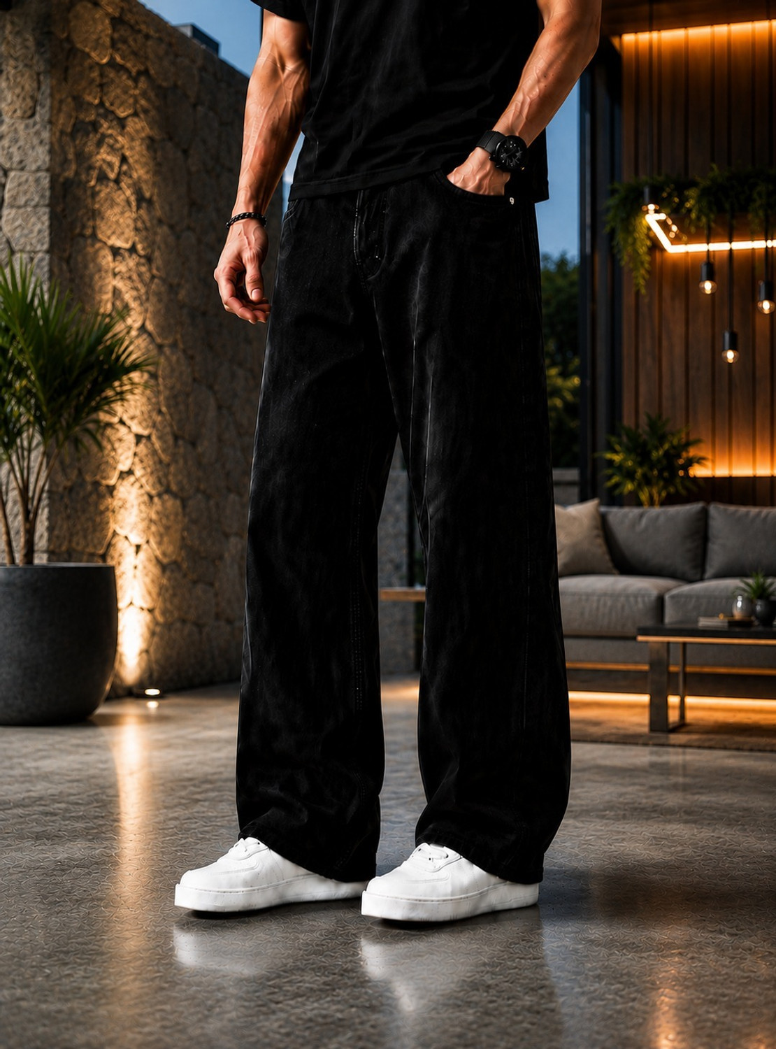 Image of BLACK REY Men Straight Fit Mid Rise Black Jeans