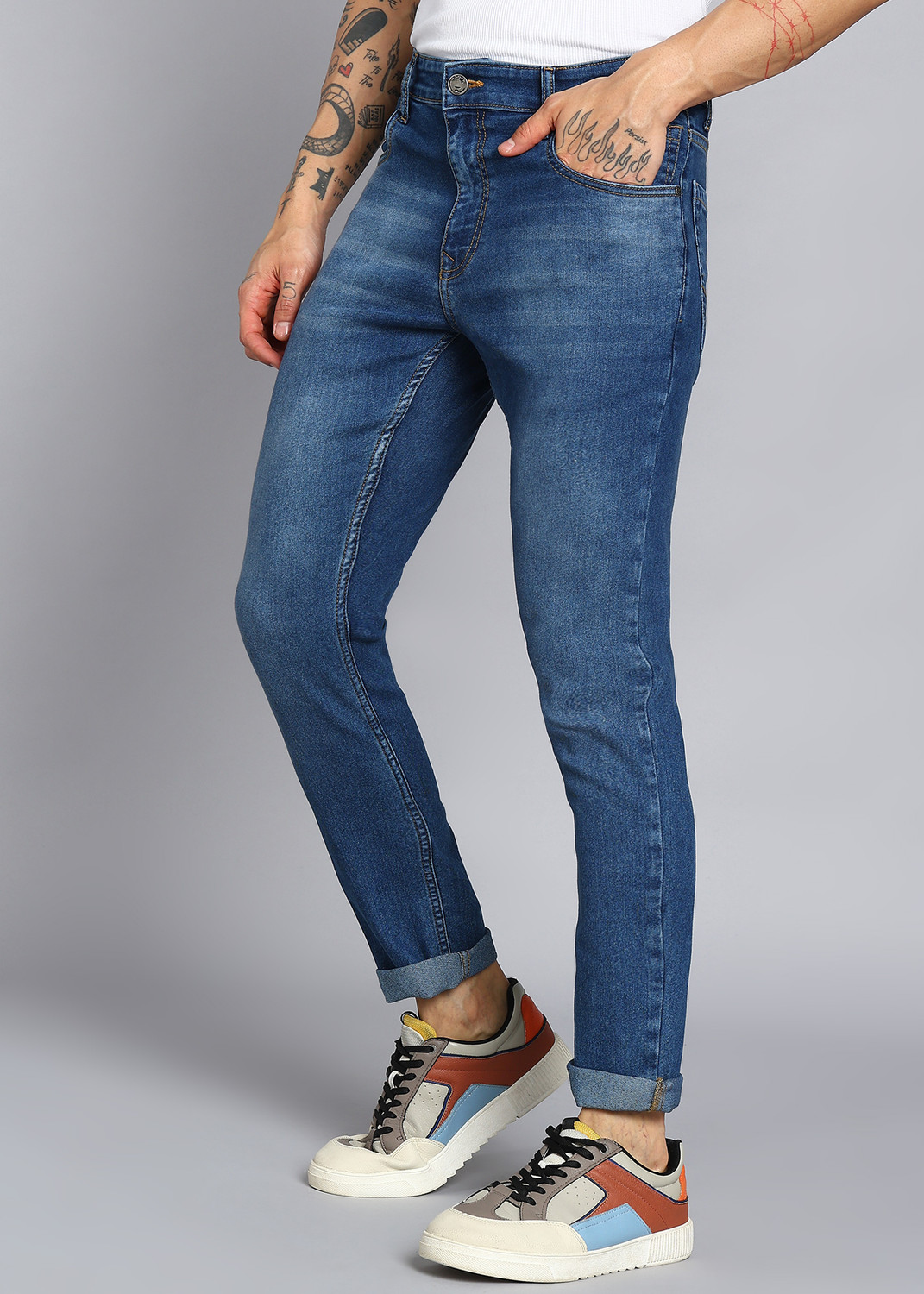 Image of WROGN Slim Men Dark Blue Jeans