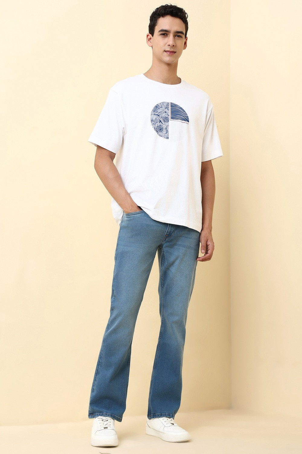 Image of Allen Solly Boot-Leg Men Blue Jeans