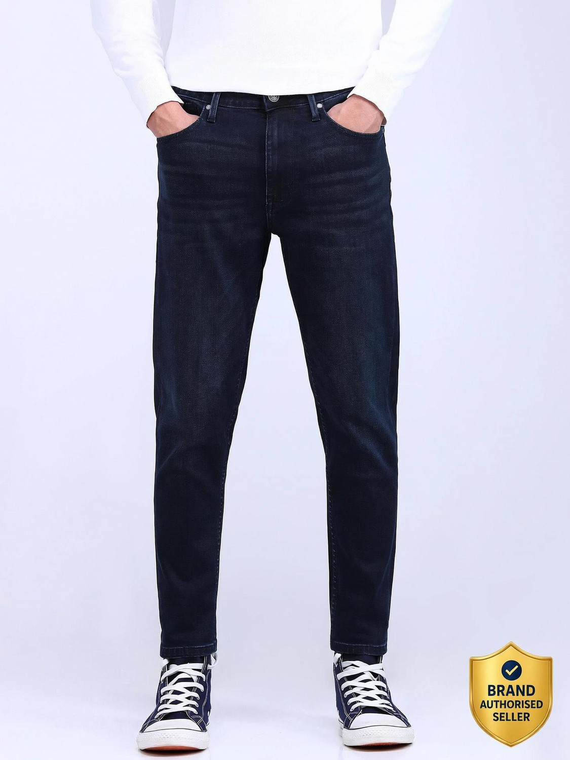 Image of FLYING MACHINE Men Tapered Fit Mid Rise Blue Jeans