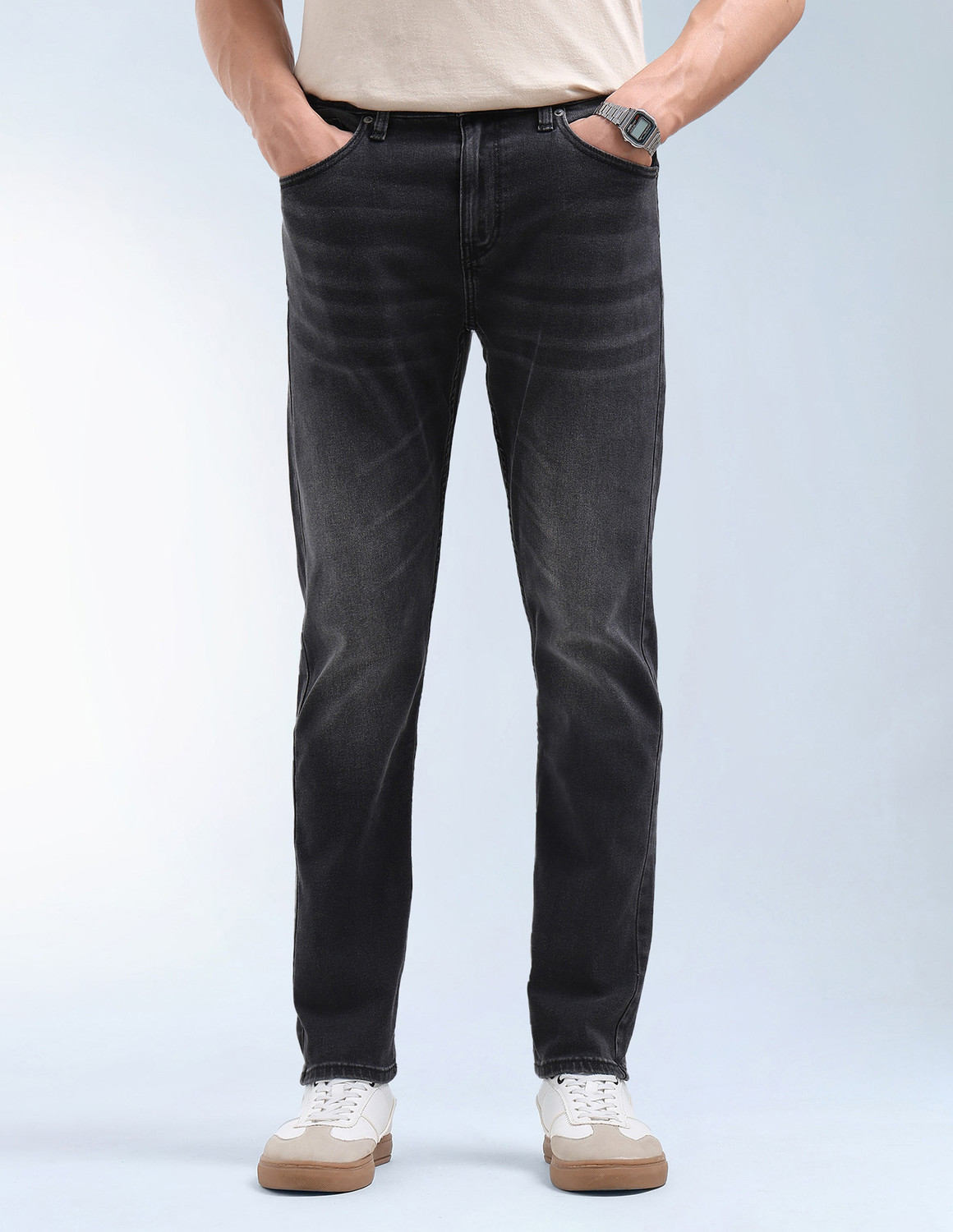 Image of FLYING MACHINE Tapered Fit Men Black Jeans