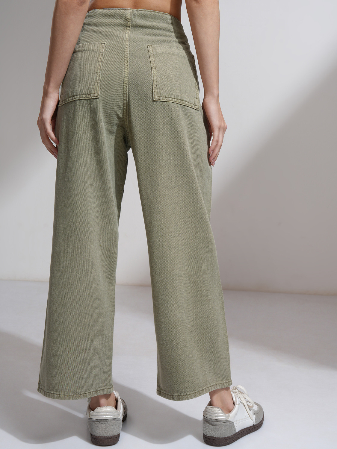 Image of Tokyo Talkies Wide Leg Women Green Jeans