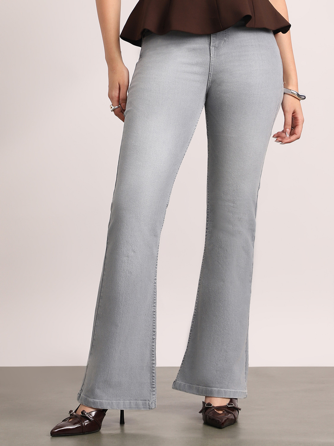Image of Urbano Fashion Boot-Leg Women Grey Jeans