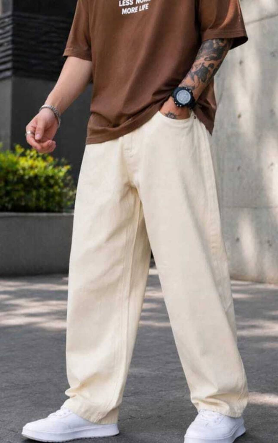 NAZDA Baggy Fit Men Beige Jeans - Image 1