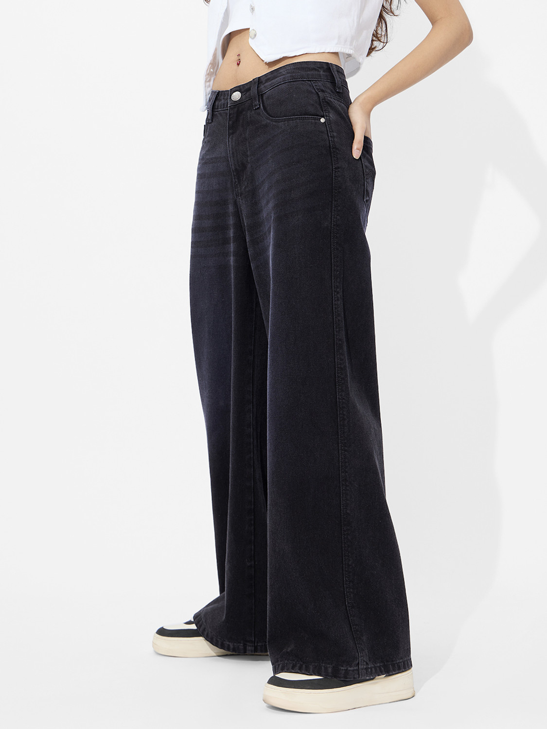 Image of The Souled Store Loose Fit Women Black Jeans