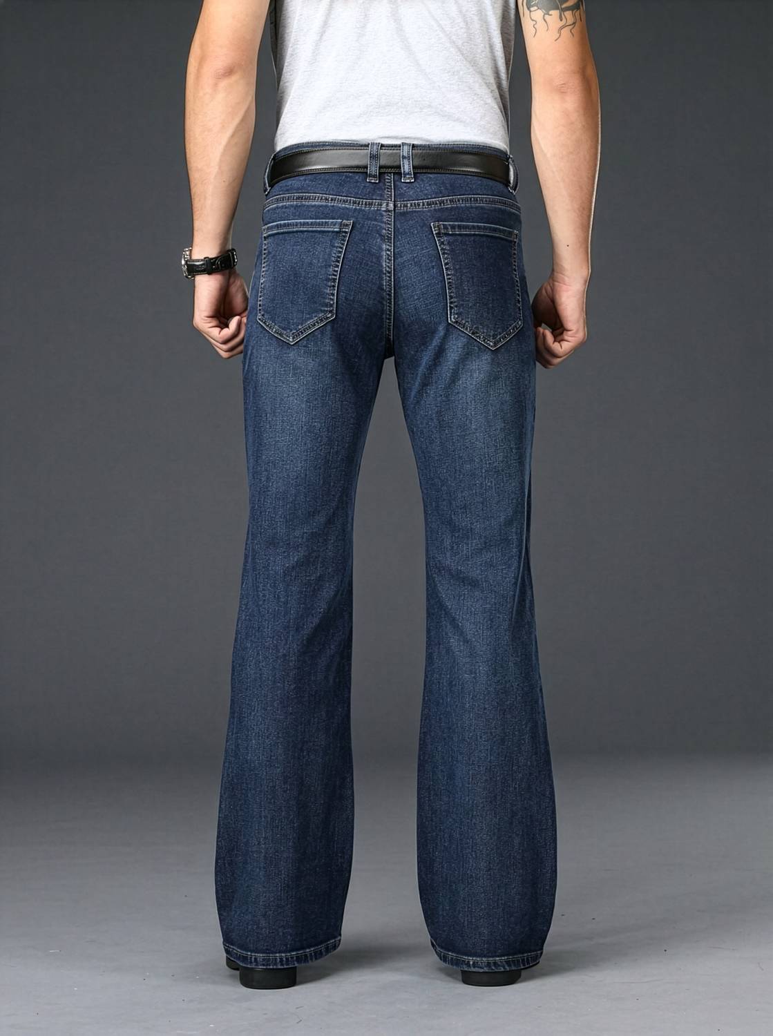 Men Boot-Leg Mid Rise Dark Blue Jeans - Image 5