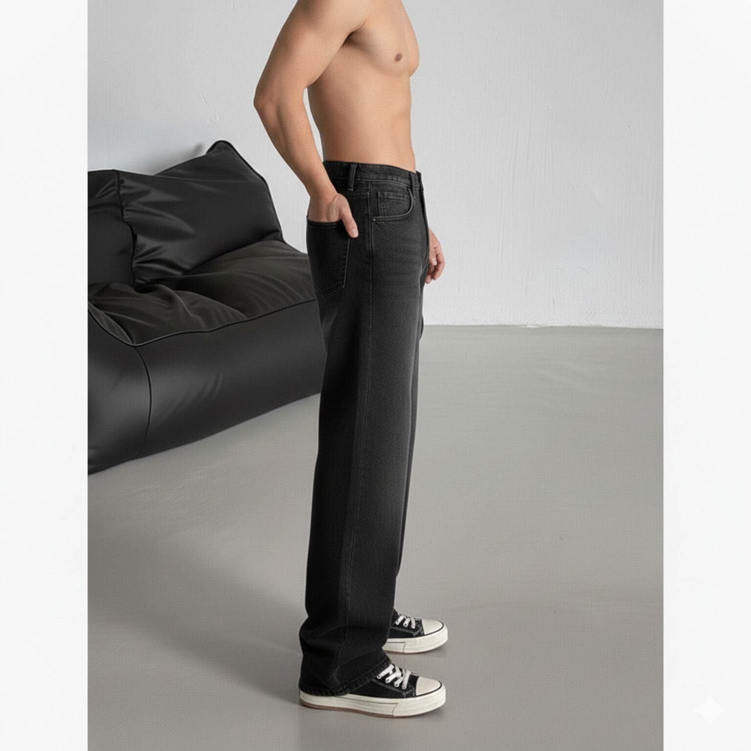 Image of OFTEN TREND Baggy Fit Men Dark Grey Jeans