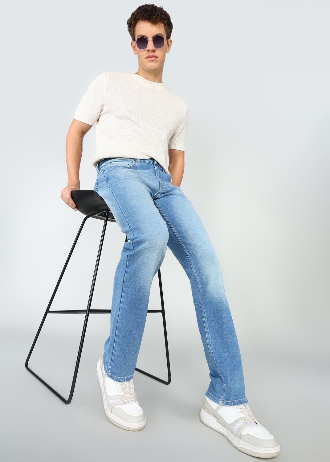 Image of Spykar Straight Fit Men Light Blue Jeans