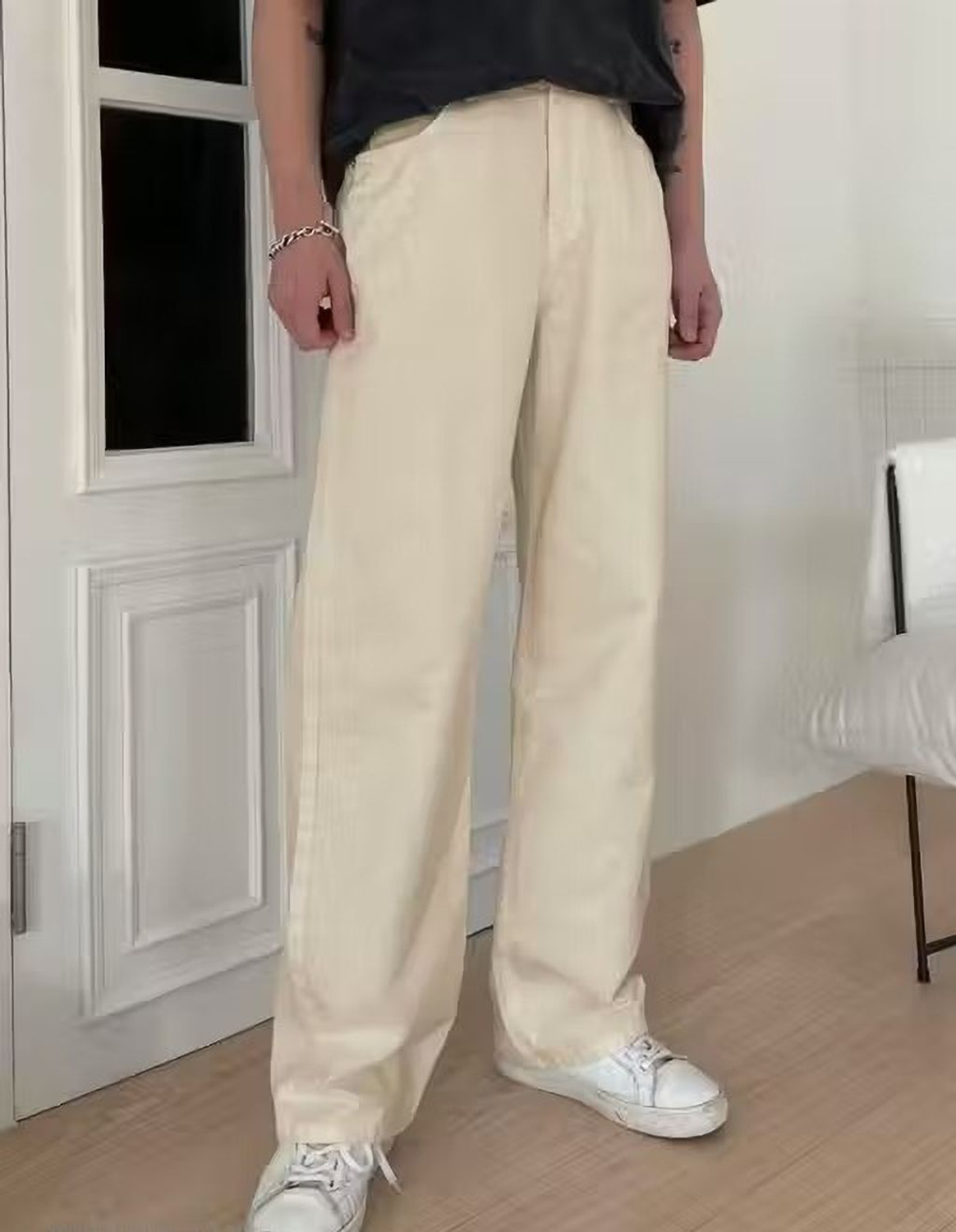 Image of Aamishfashion Straight Fit Men Beige Jeans