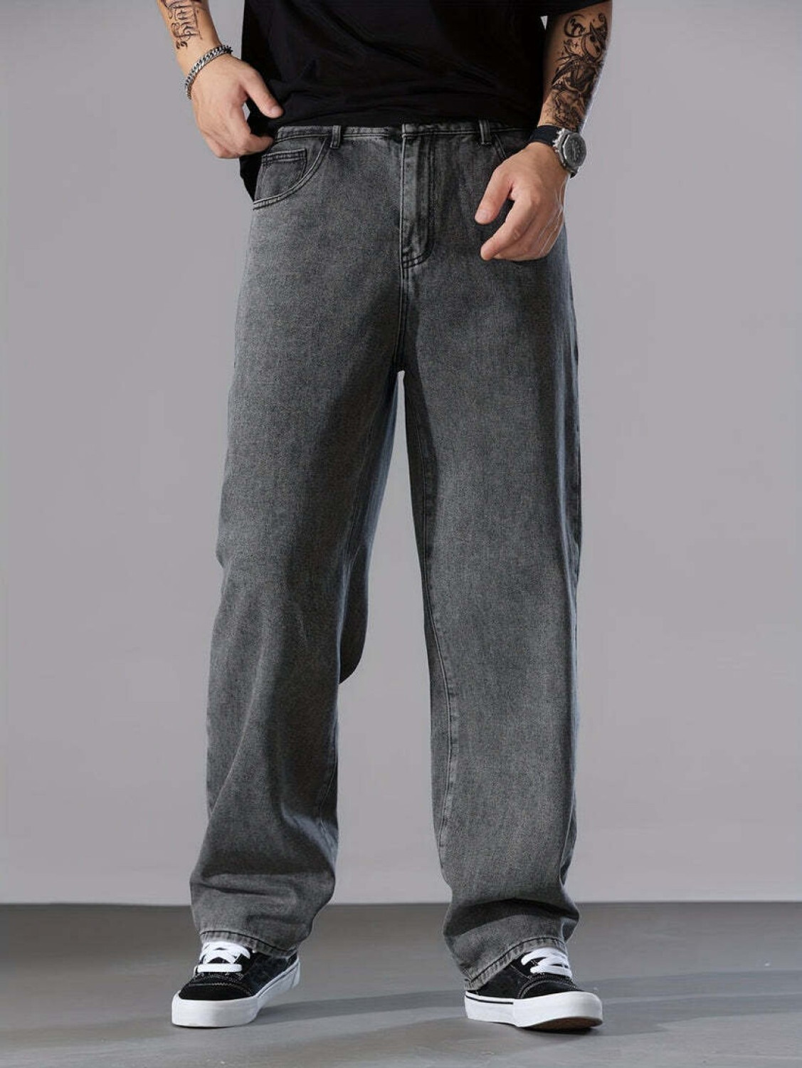 Image of NTROOK Loose Fit Men Grey Jeans