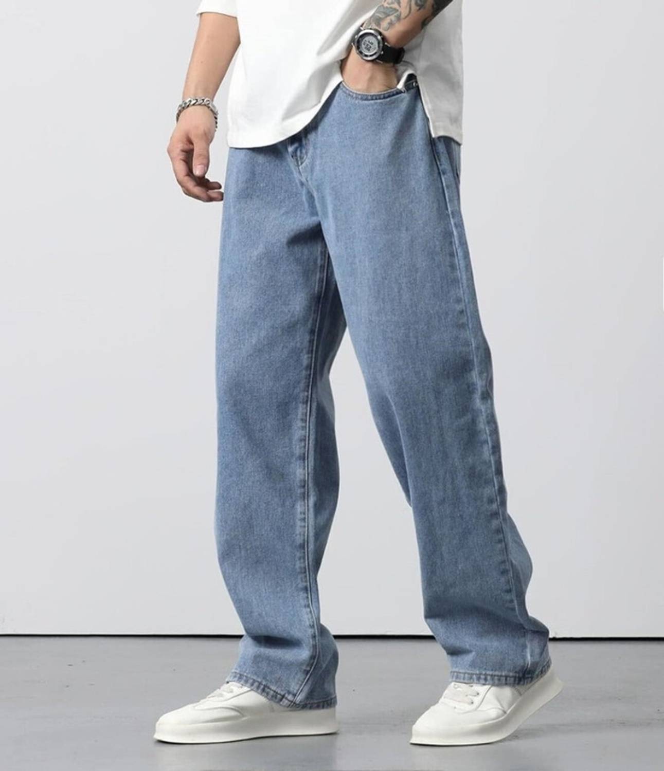 BASIC Straight Fit Men Light Blue Jeans - Image 5