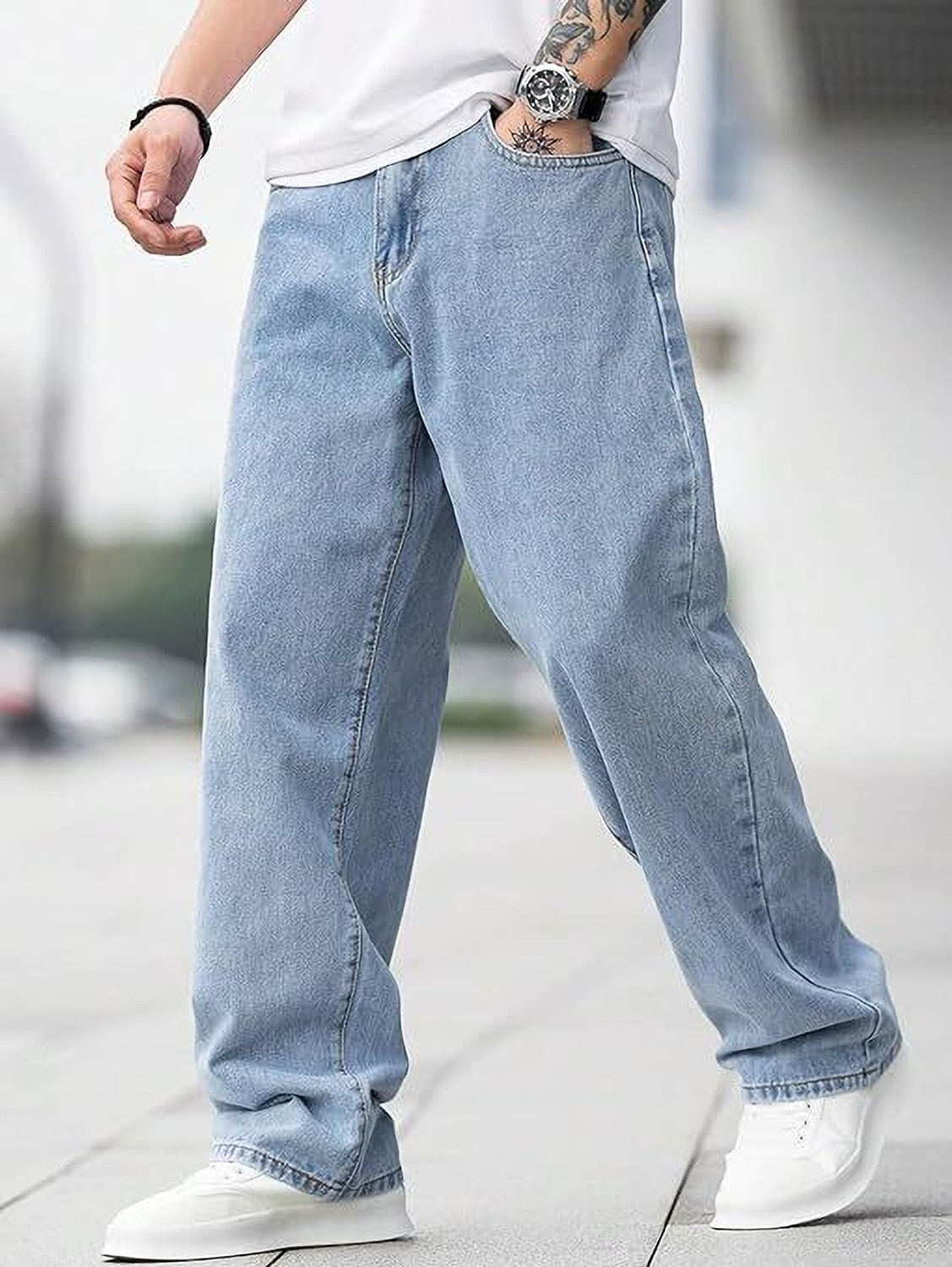 Image of UNITED DENIM Loose Fit Men Light Blue Jeans