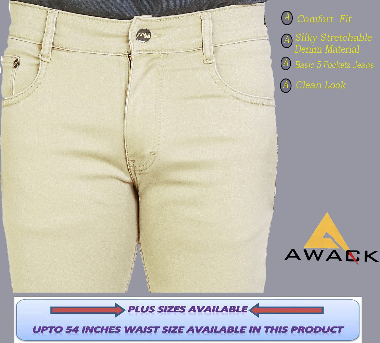 Image of AWACK Regular Men Beige Jeans