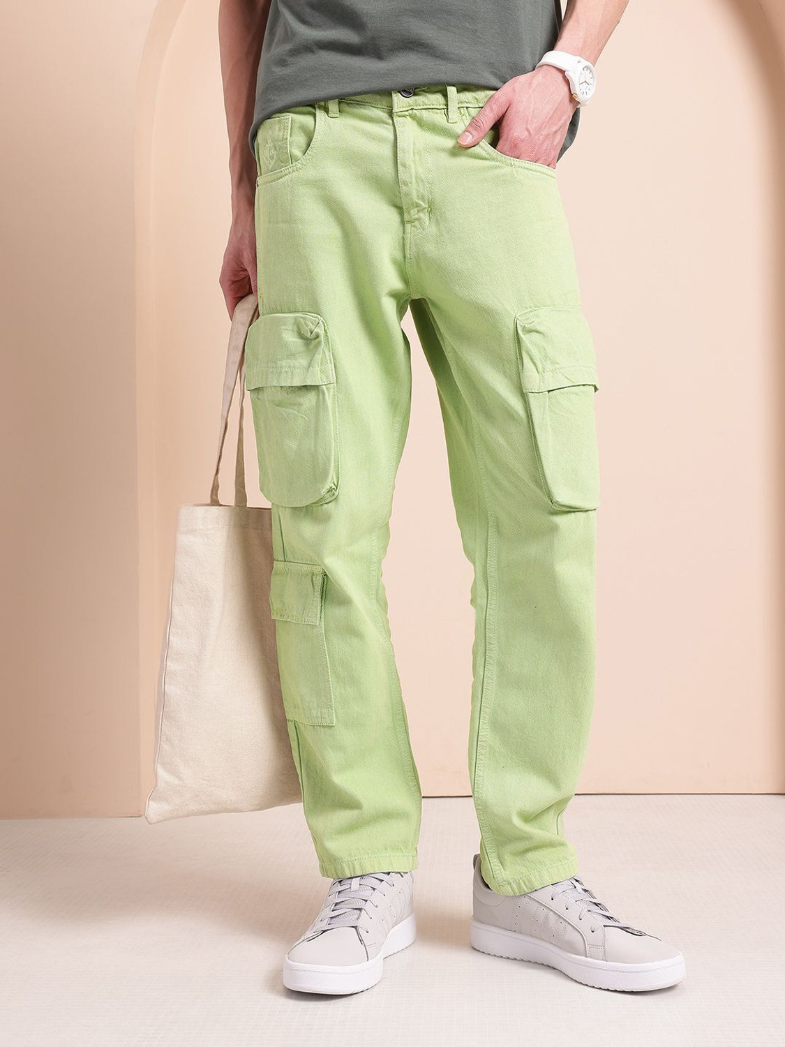 Image of Mast & Harbour Relaxed Fit Men Green Jeans
