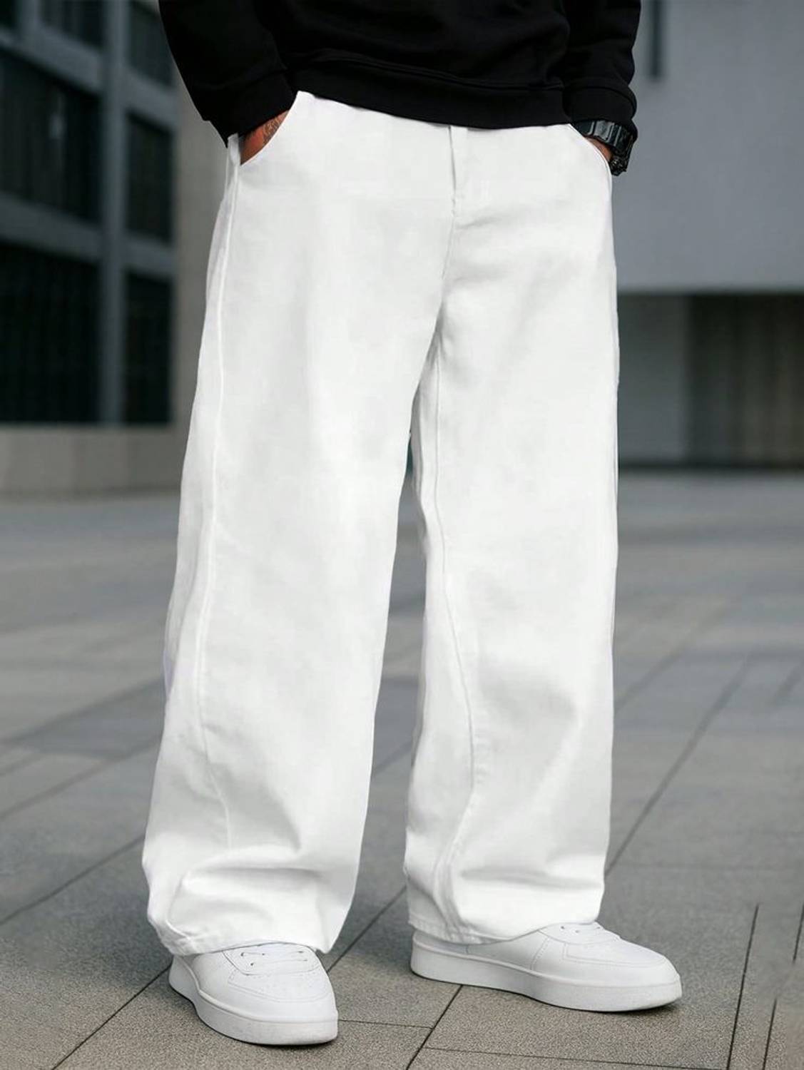 Pahiraav Men White Loose Fit Jeans