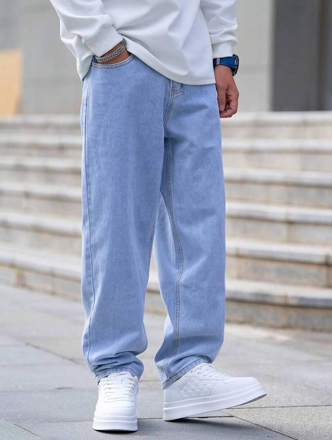 Veltick Men Light Blue Jeans Baggy Fit - Image 3