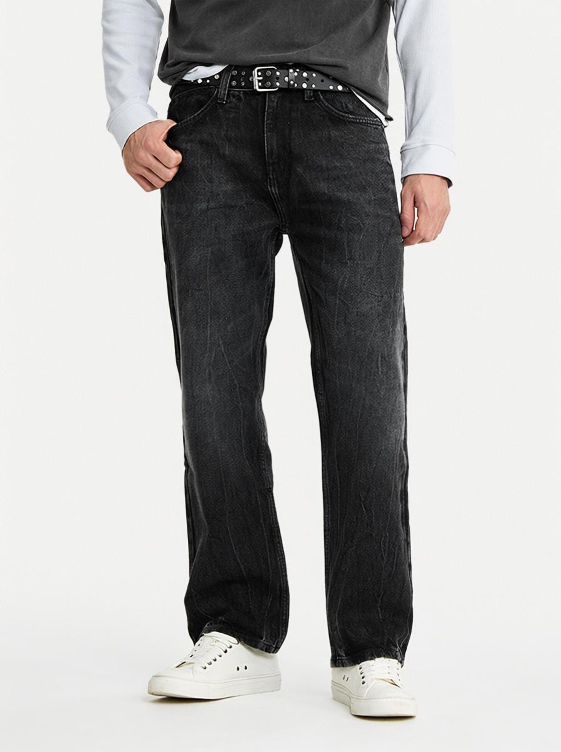 Image of Snitch Straight Fit Men Dark Grey Jeans