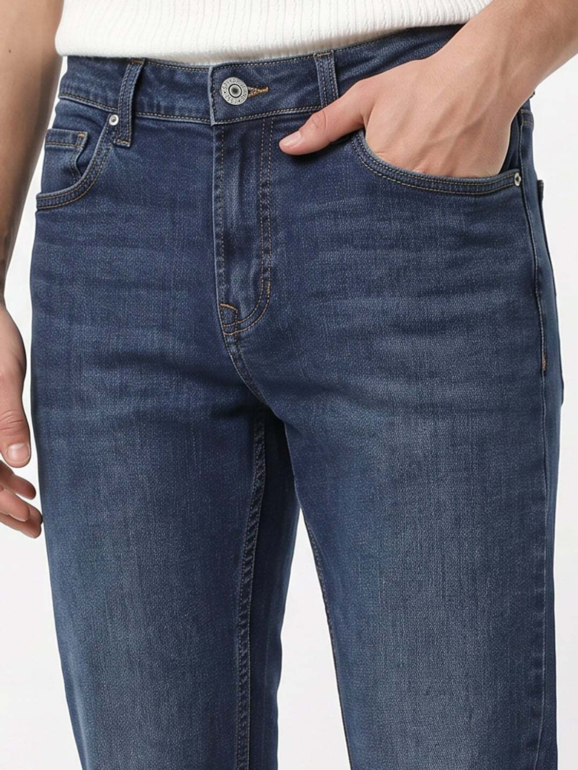 Image of Spykar Straight Fit Men Blue Jeans
