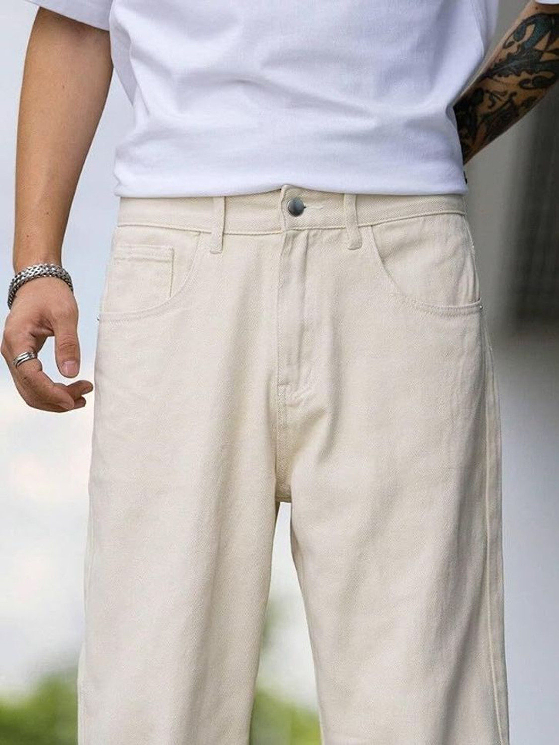 Image of WAYKING Loose Fit Men Beige Jeans
