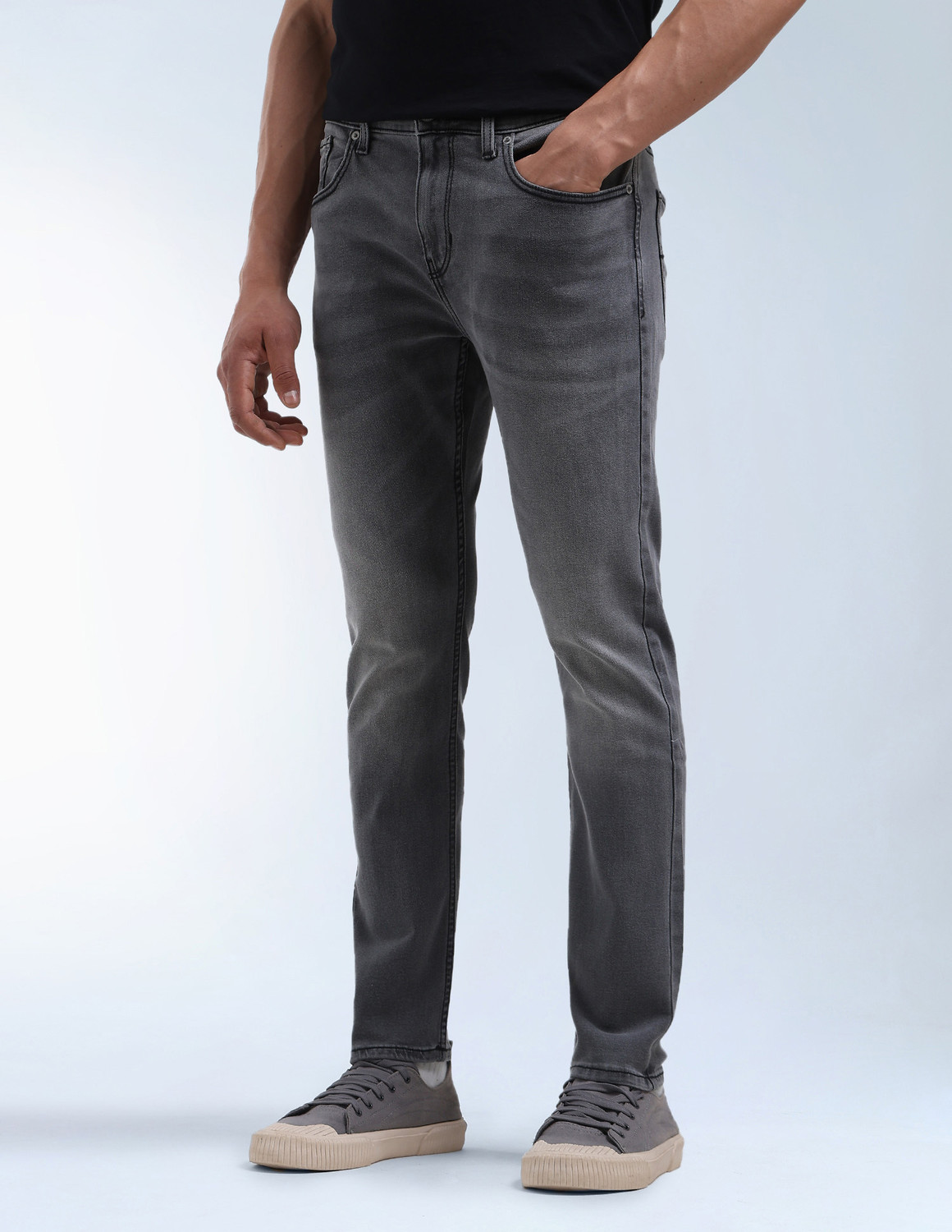 Image of FLYING MACHINE Tapered Fit Men Grey Jeans