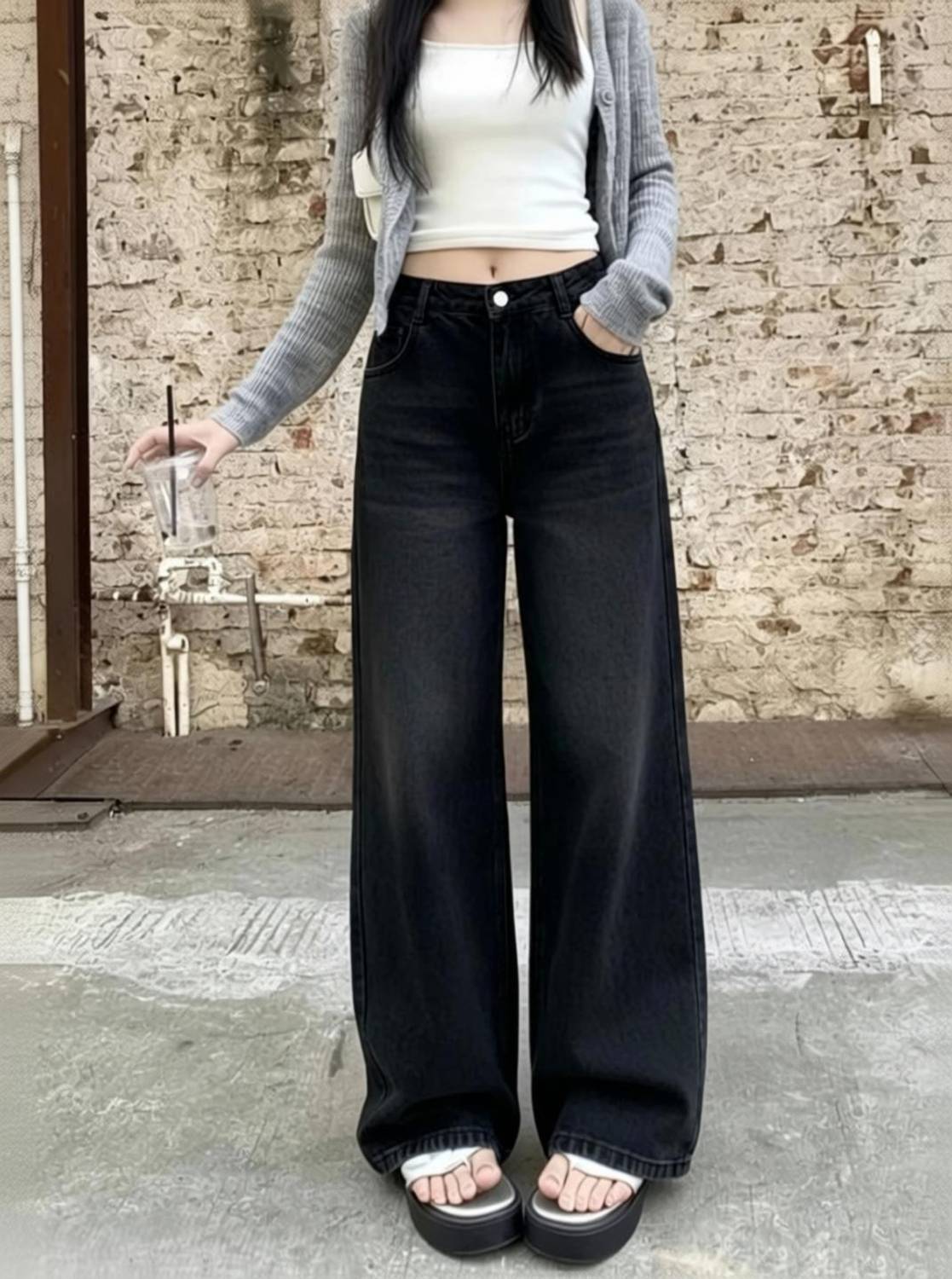 PINKLIT Wide Leg Women Black Jeans
