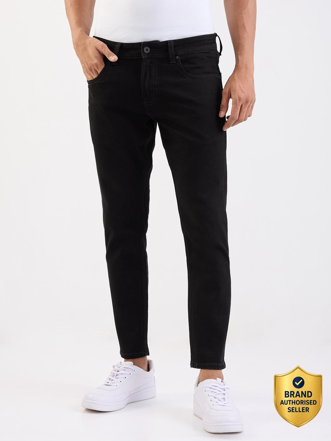 Image of Spykar Men Slim Mid Rise Black Jeans