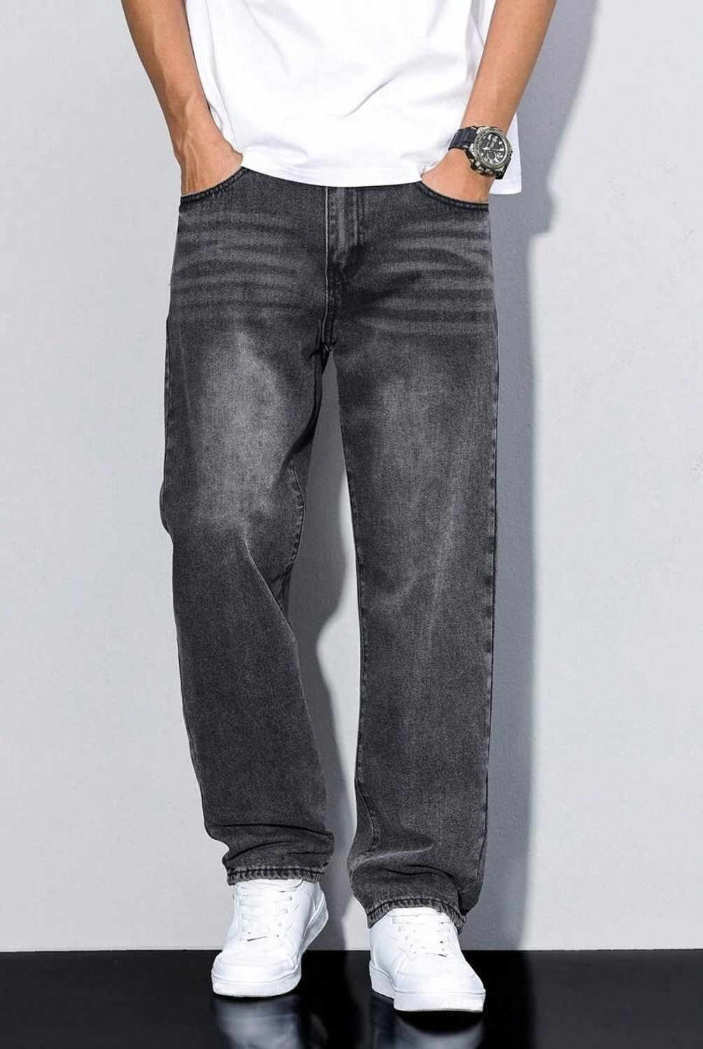 Image of DENIM LOOK Men Baggy Fit Mid Rise Dark Grey Jeans