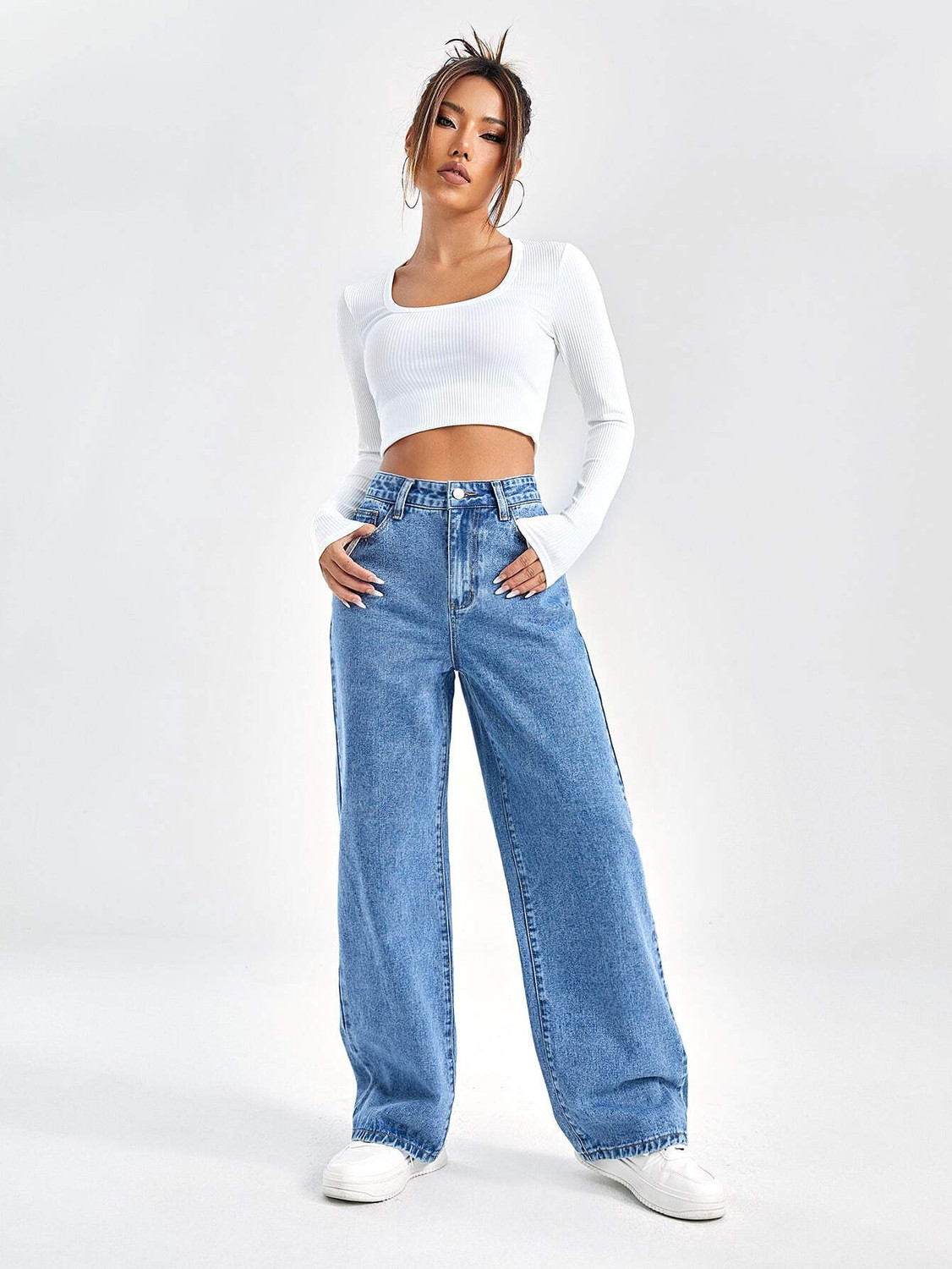 Image of DENIM LOOK Wide Leg Women Light Blue Jeans