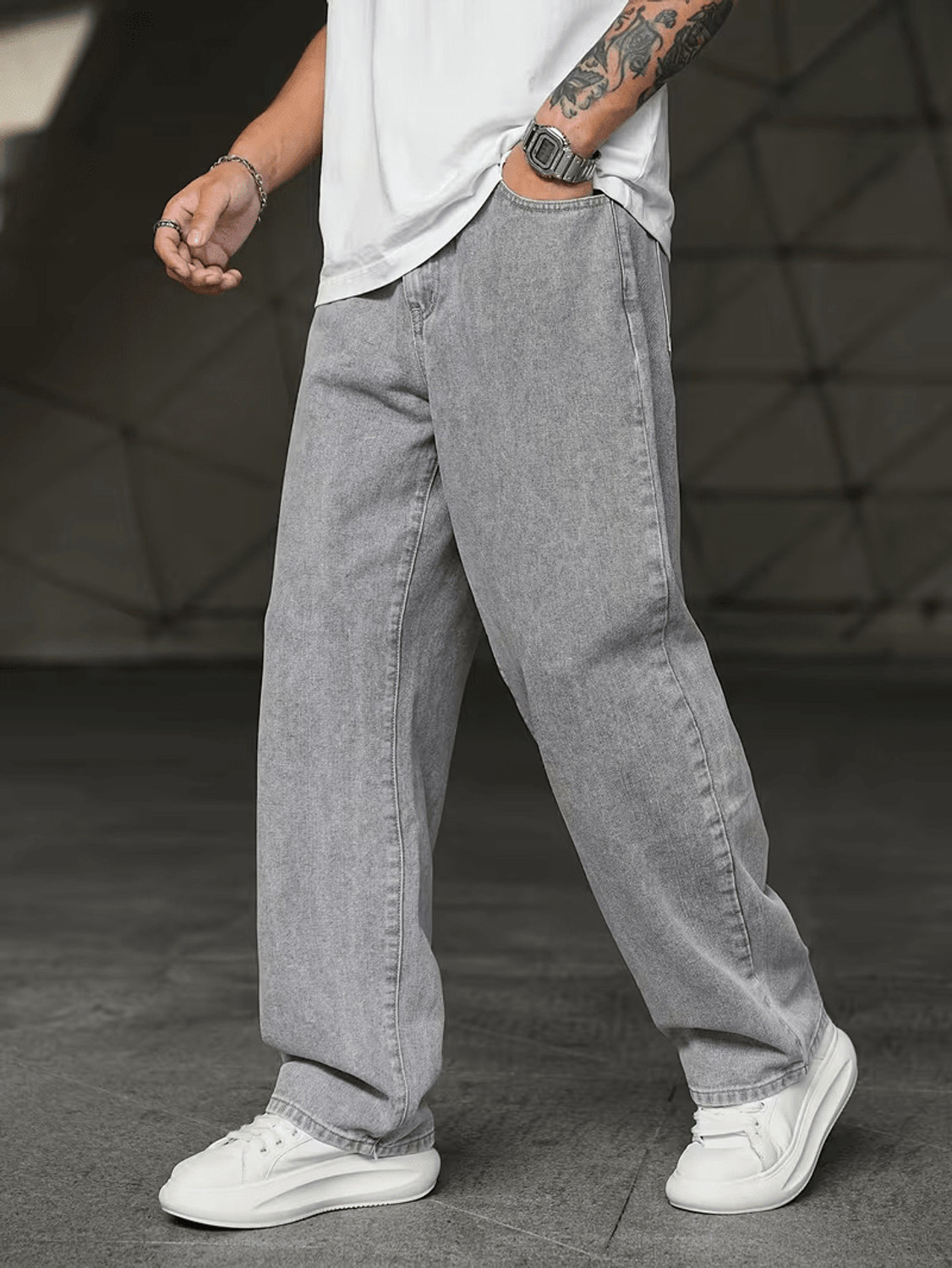 Image of DENIM4MEN Straight Fit Men Grey Jeans