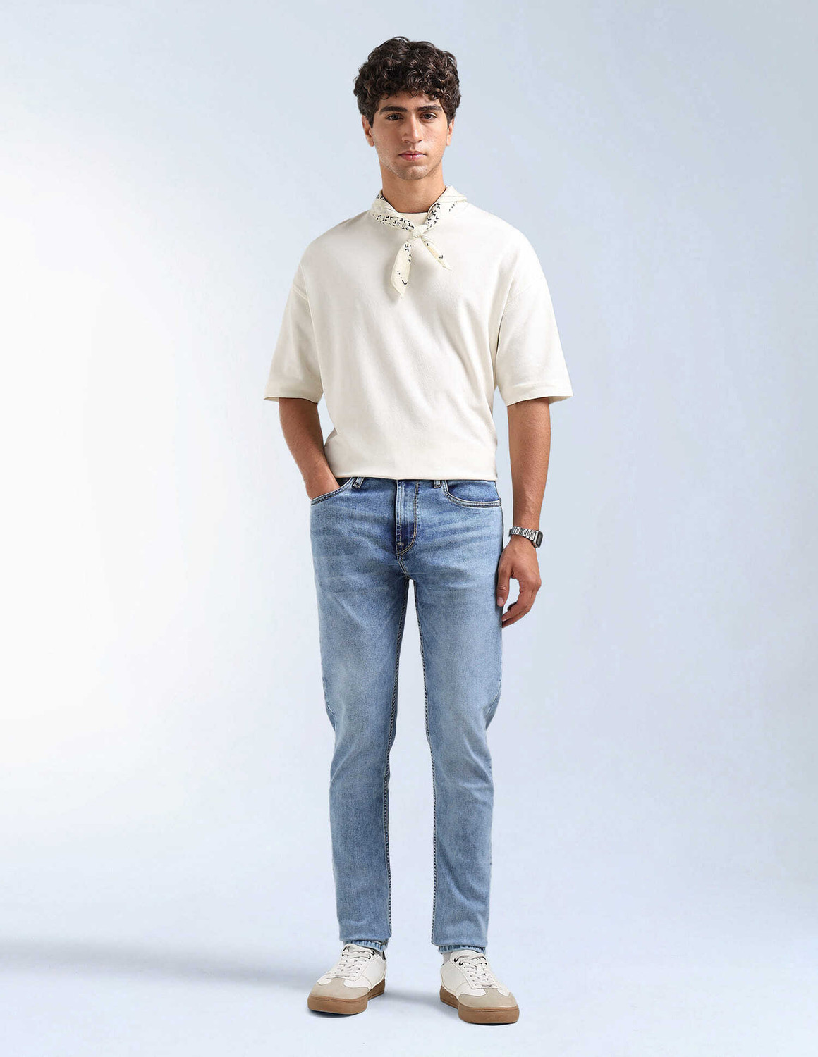 Image of FLYING MACHINE Tapered Fit Men Blue Jeans