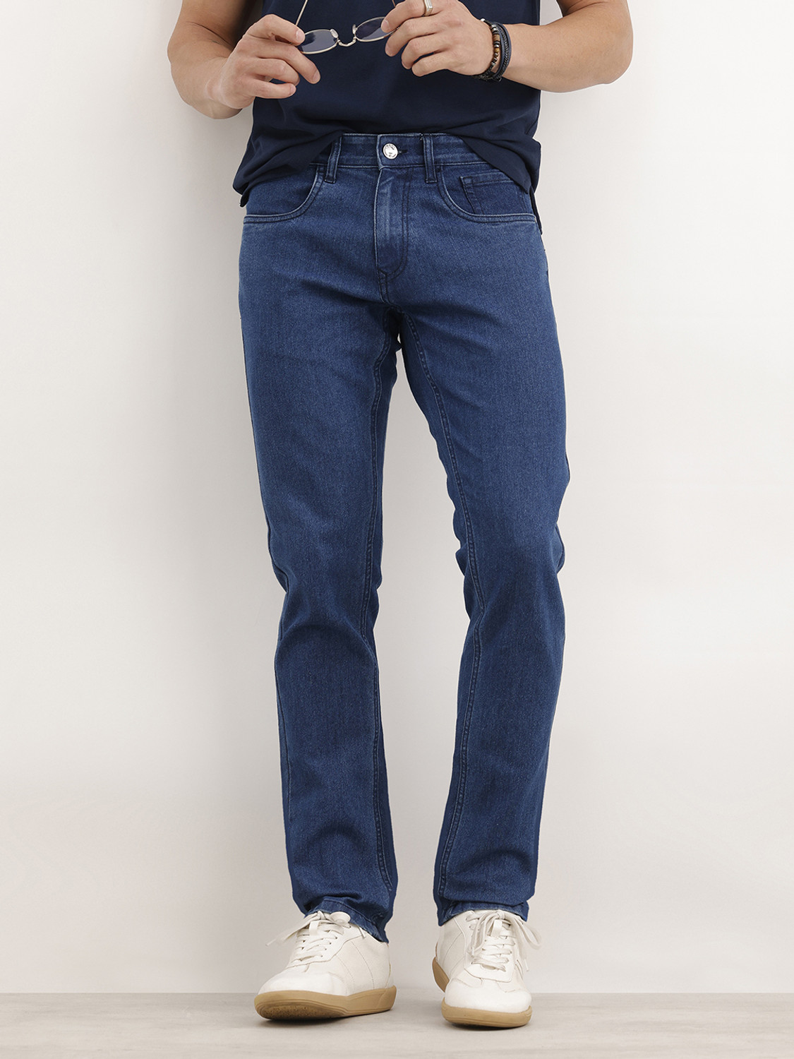 Image of WROGN Men Slim Mid Rise Blue Jeans