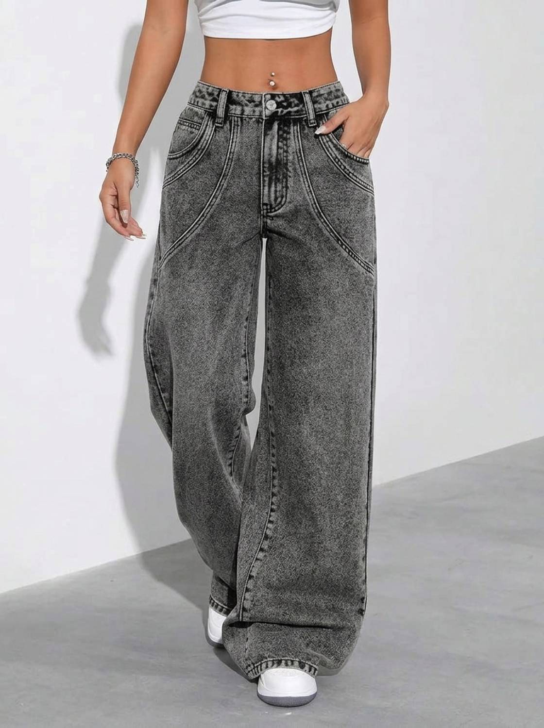 Ambrane Women Grey Baggy Fit Jeans - Image 1