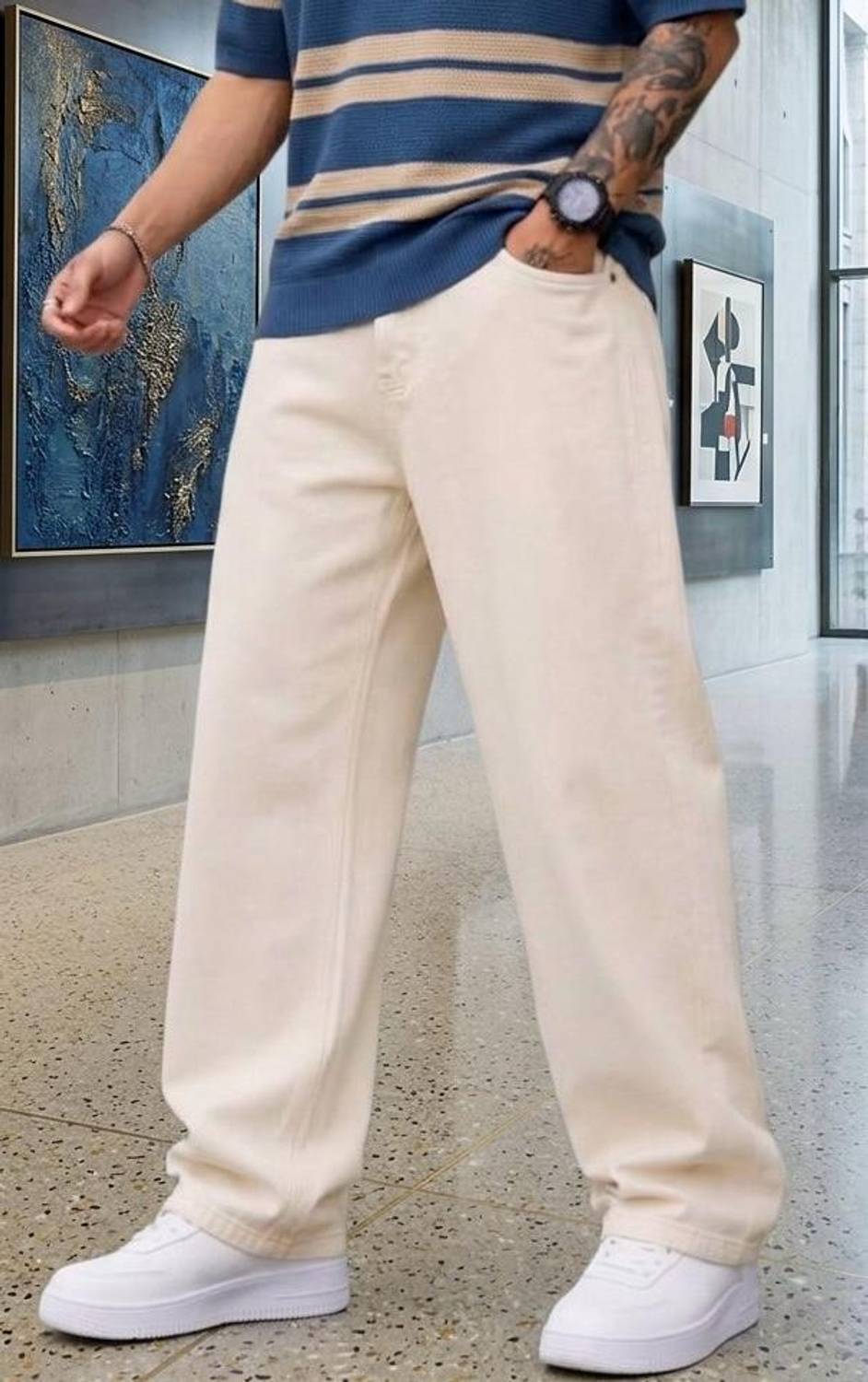 FLAYING Loose Fit Men Beige Jeans - Image 2