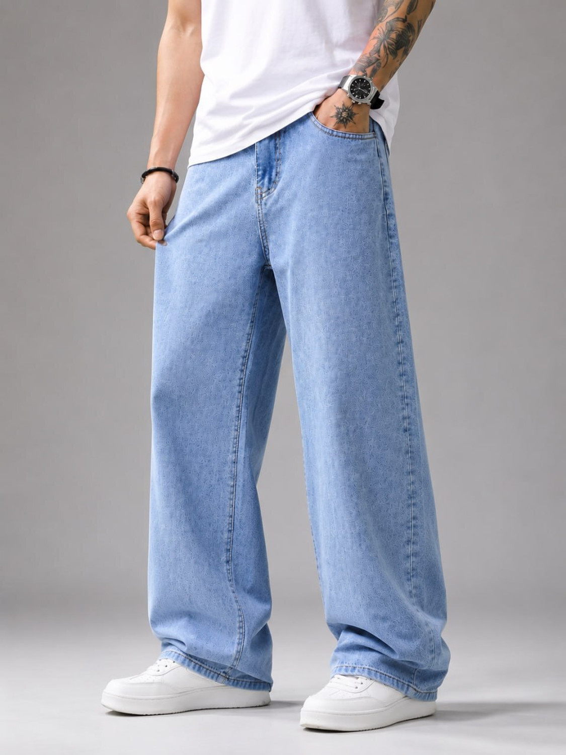 DenSHAH Men Baggy Fit Mid Rise Light Blue Jeans