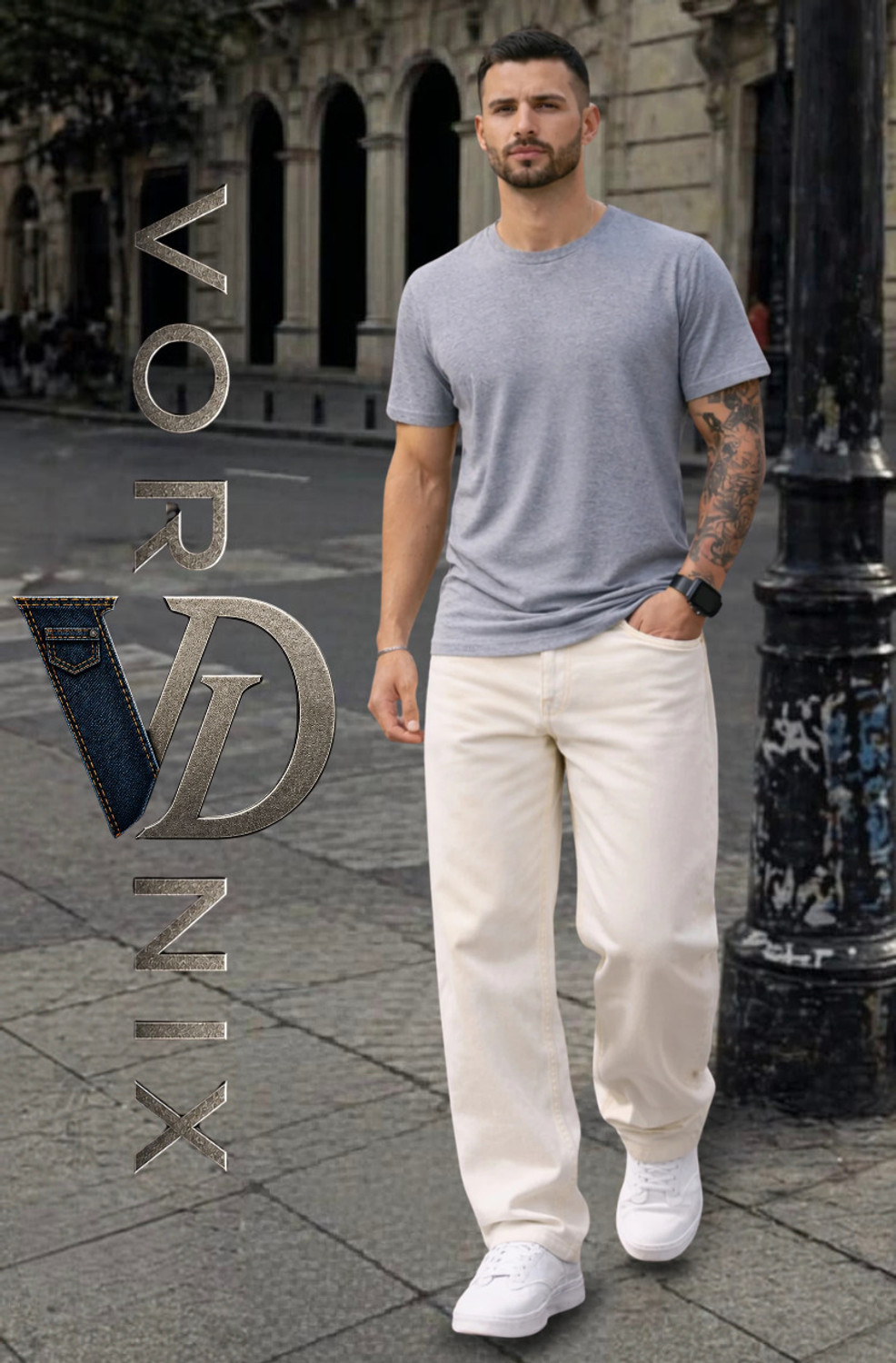 Image of VORNIX DENIM Loose Fit Men White Jeans
