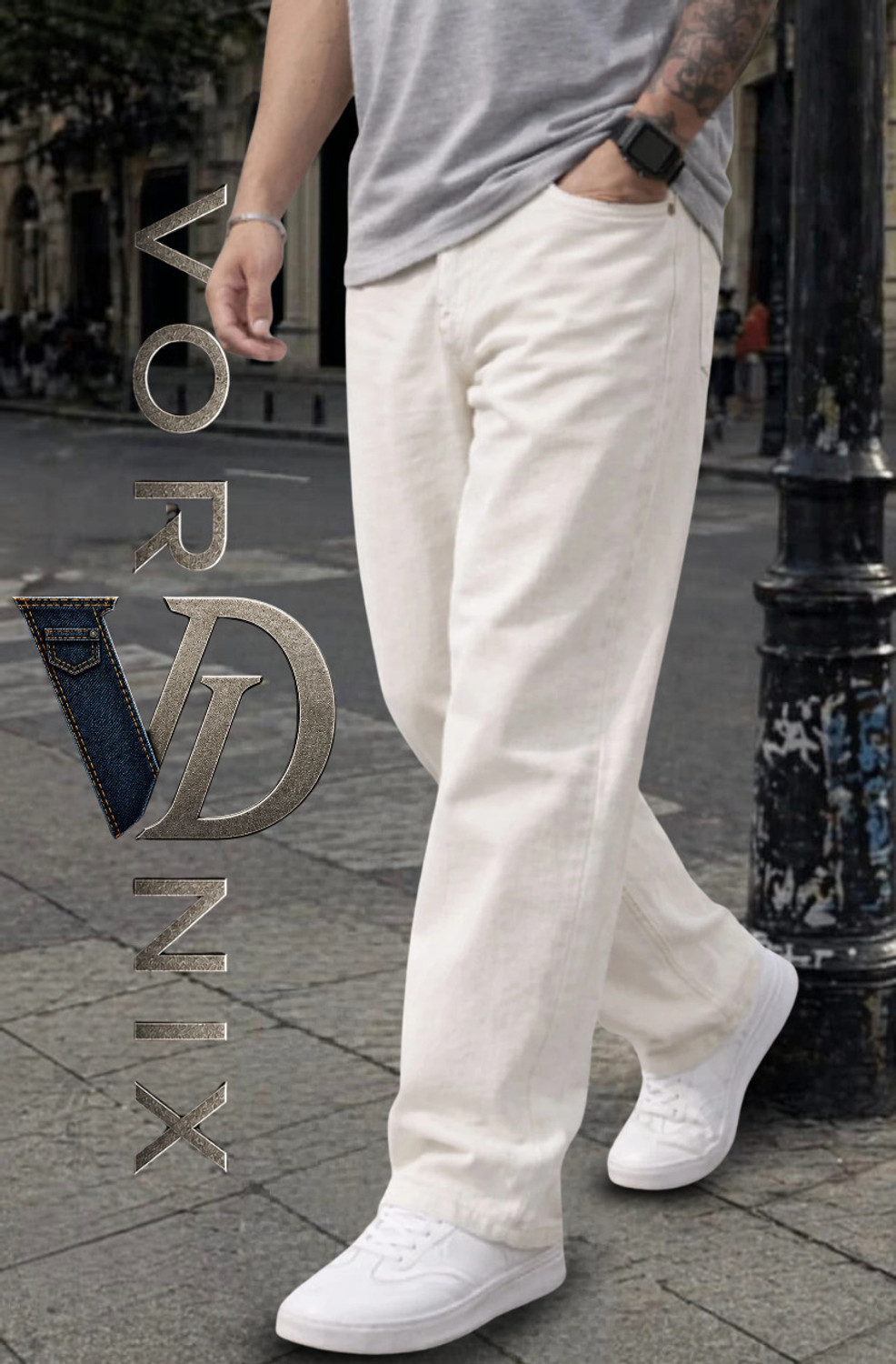 Image of VORNIX DENIM Loose Fit Men White Jeans