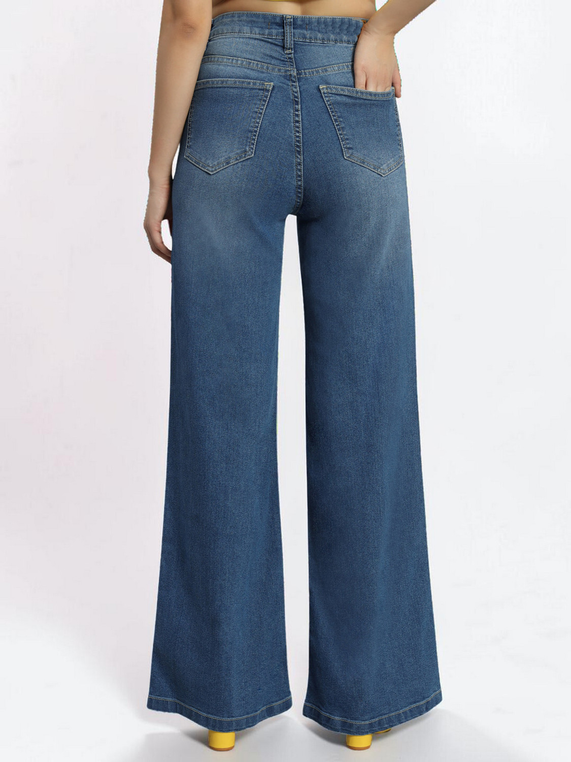 Image of Roadster Women Wide Leg High Rise Blue Jeans