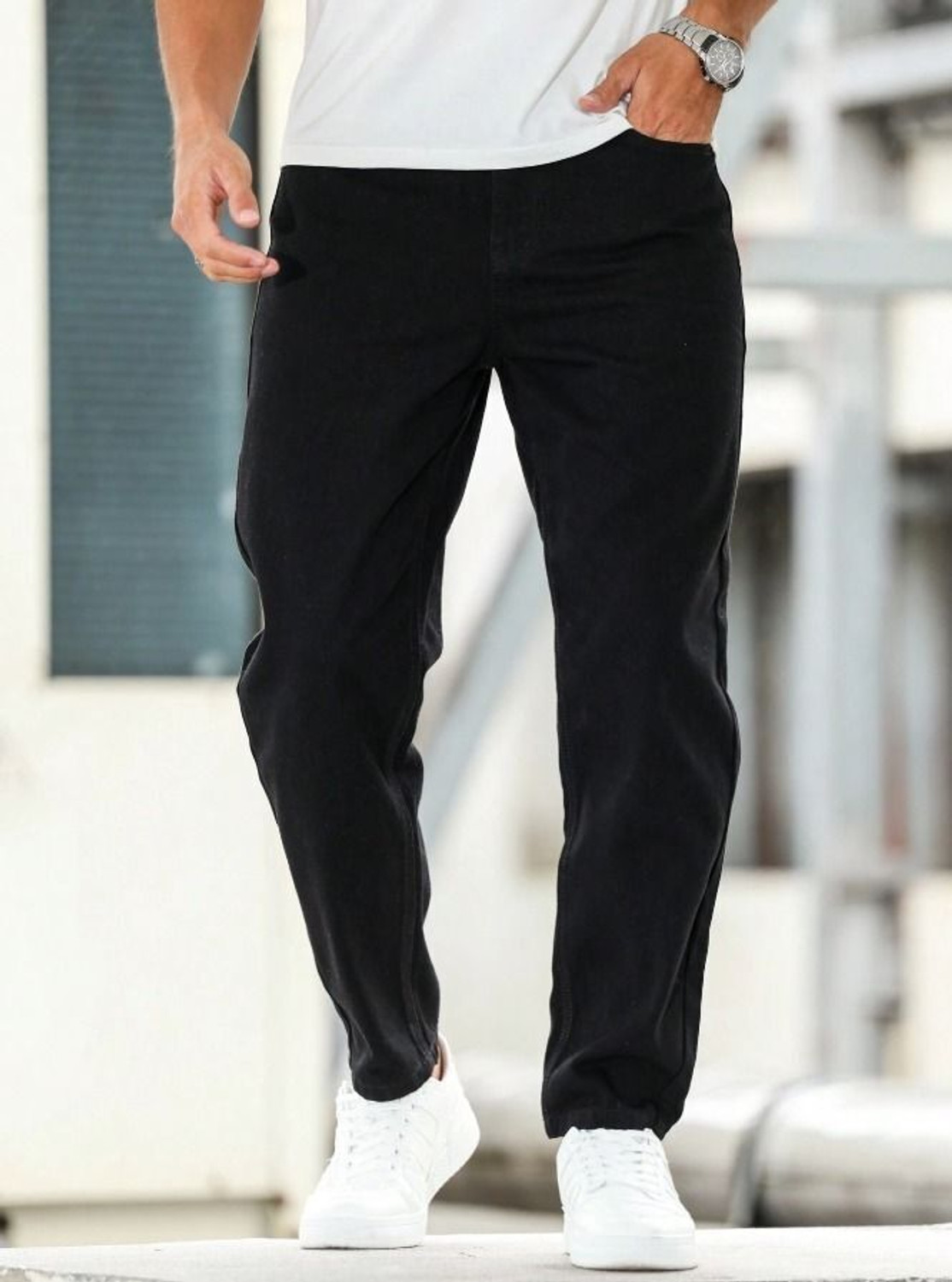 Image of PERISFASHION Relaxed Fit Men Black Jeans