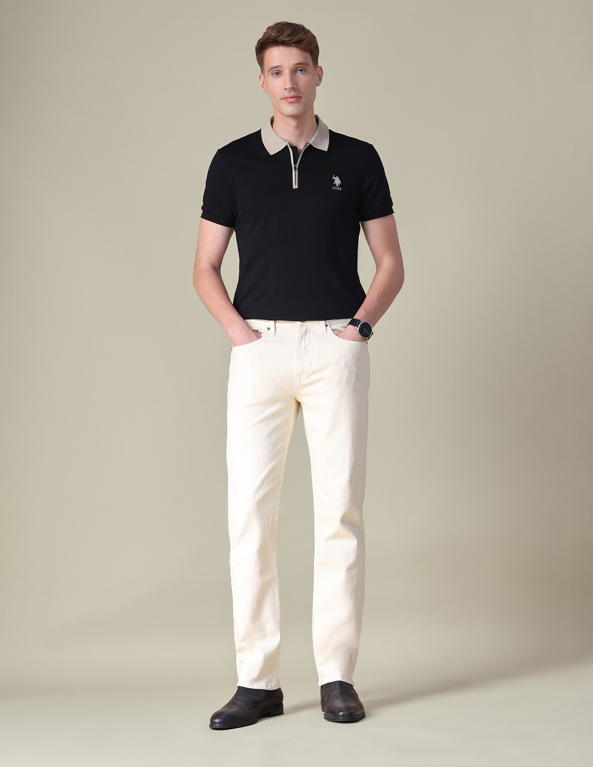 Image of U.S. Polo Assn. Denim Co. Straight Fit Men Beige Jeans