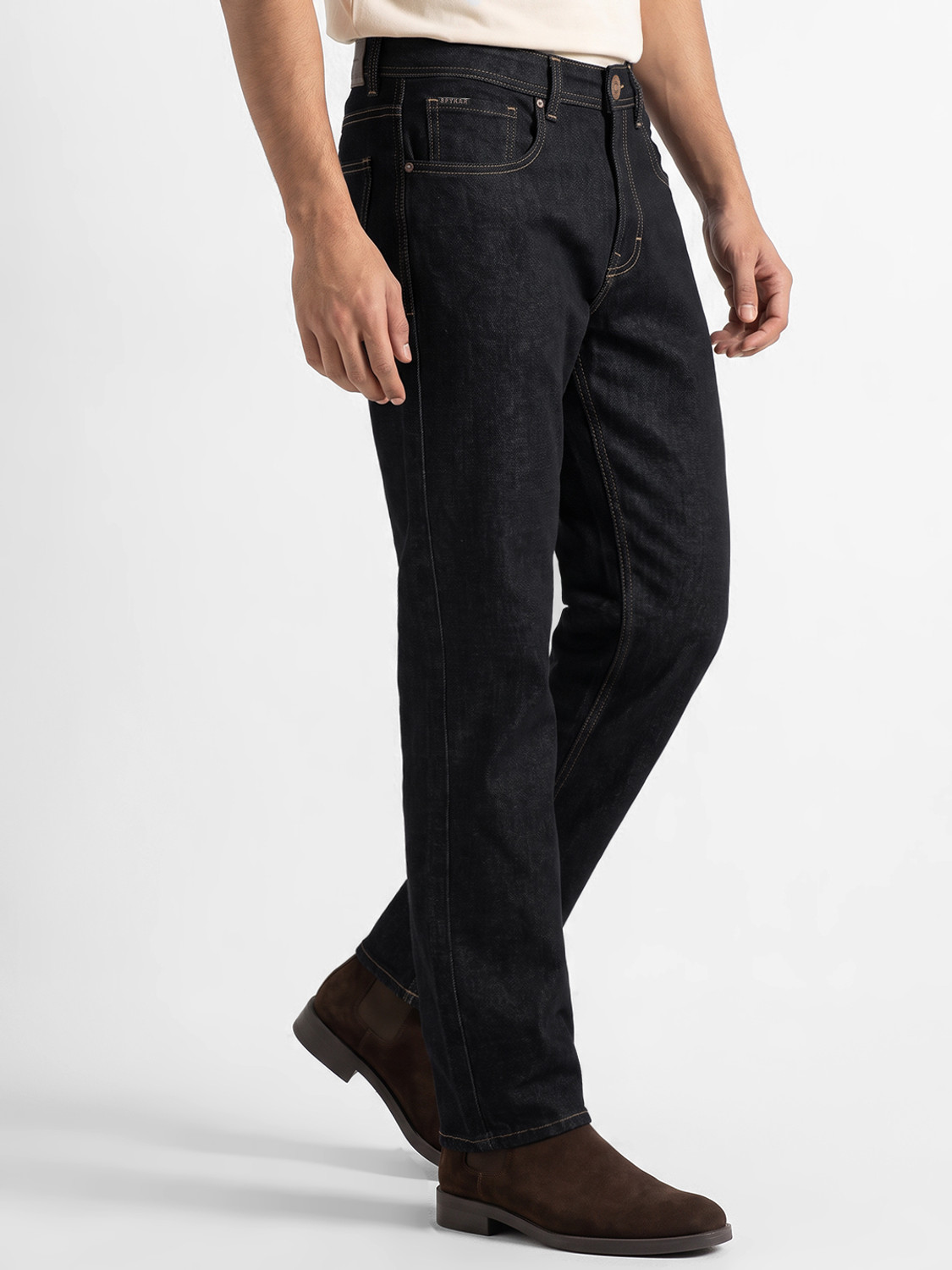 Image of Spykar Men Relaxed Fit Mid Rise Blue Jeans